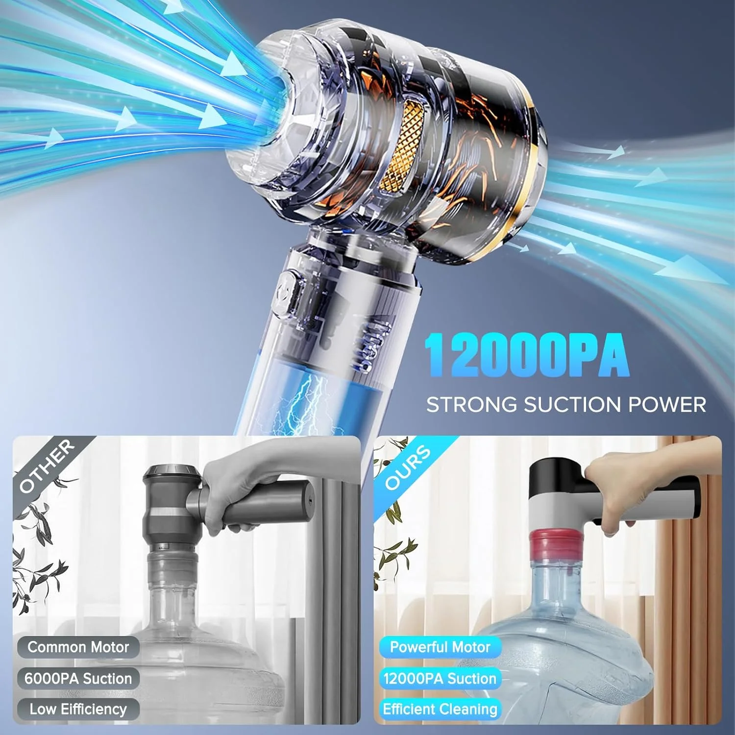 جاروبرقی دستی یاکیتر، جاروبرقی خودرو 4 در 1، جاروبرقی قابل حمل 12000Pa، مکش قوی برای تمیز کردن خودرو، خانه، دفتر