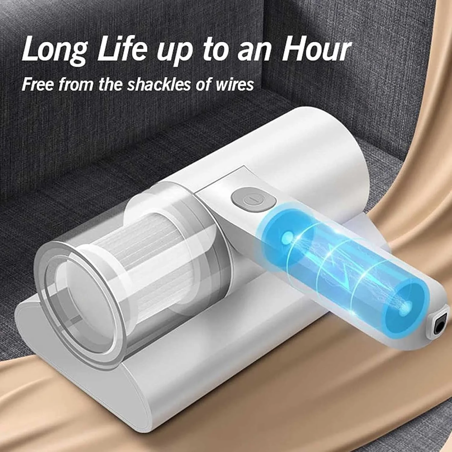 جاروبرقی بی‌سیم Wolfmoutiy با قابلیت ضربه‌زنی، جاروبرقی دستی تشک با قدرت 10kpa - از بین برنده ذرات گرد و غبار، جاروبرقی فرابنفش برای تخت/تشک/بالش/پارچه/مبل/موهای حیوانات خانگی، سفید