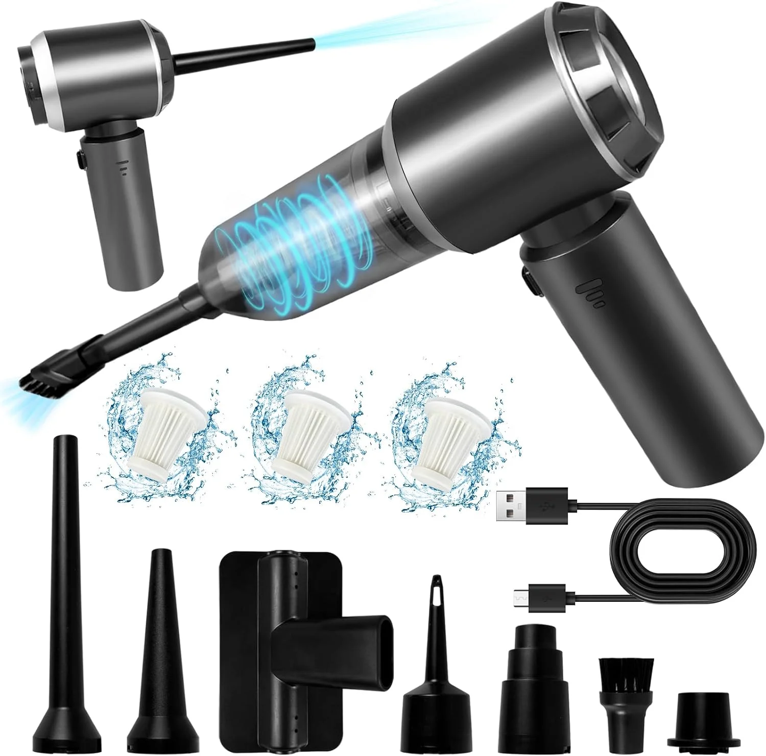 جاروبرقی دستی با باتری، جاروبرقی بی سیم خودرو با قدرت 16000PA، جاروبرقی و دمنده 4 در 1 خودرو با USB، جاروبرقی کوچک مینی برای تمیز کردن خودرو، فضای باز، خانه، دفتر و موی حیوانات خانگی جاروبرقی دستی با باتری، جاروبرقی بی سیم خودرو با قدرت 16000PA، جاروبرقی و دمنده 4 در 1 خودرو با USB، جاروبرقی کوچک مینی برای تمیز کردن خودرو، فضای باز، خانه، دفتر و موی حیوانات خانگی