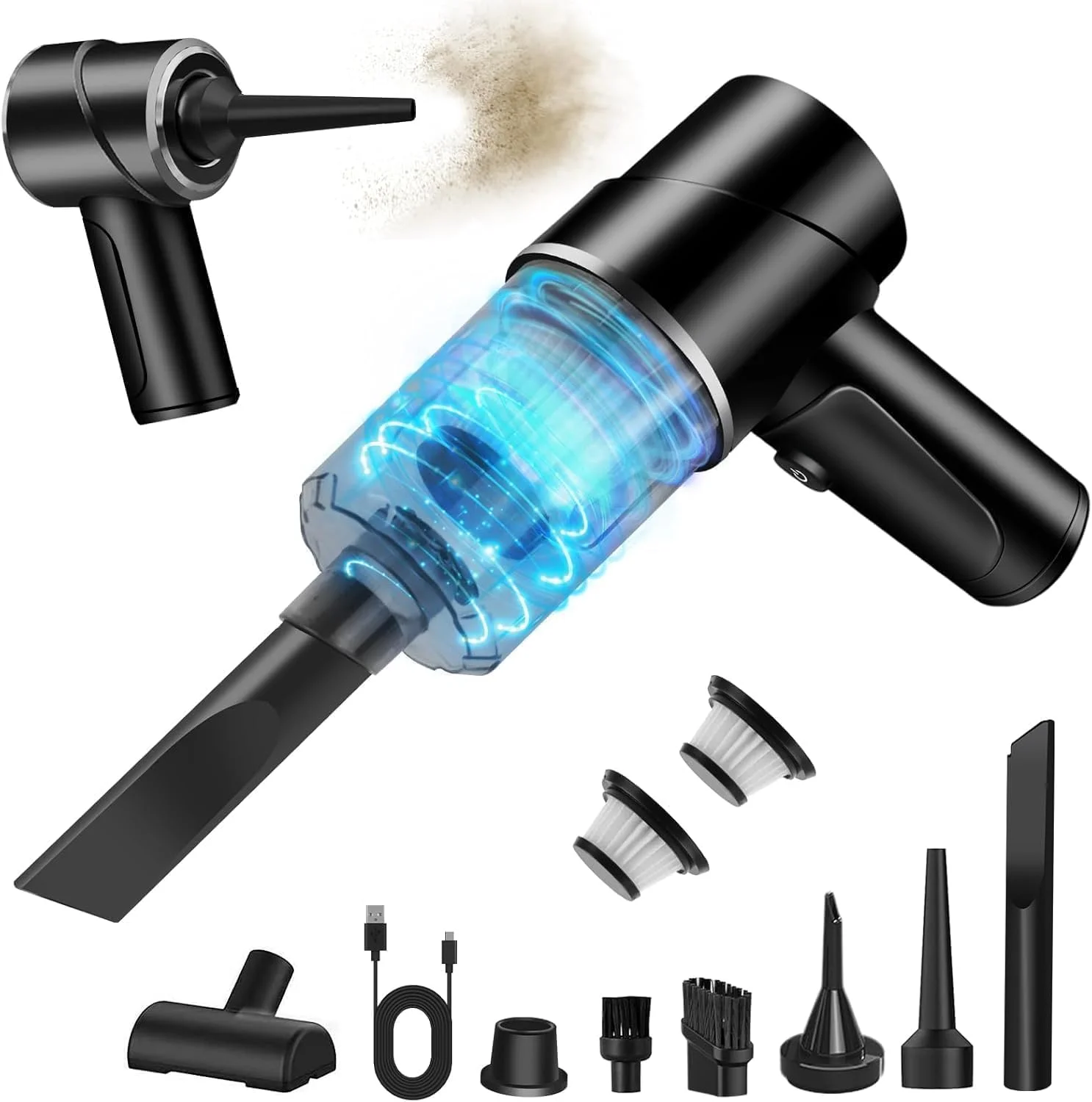 جاروبرقی دستی خودرو، جاروبرقی قابل حمل و بی سیم 4 در 1 پمپ، جارو و دمنده مینی شارژی بی سیم با نازل های چندگانه برای خودرو، خانه، دفتر، موی حیوانات خانگی - مشکی جاروبرقی دستی خودرو، جاروبرقی قابل حمل و بی سیم 4 در 1 پمپ، جارو و دمنده مینی شارژی بی سیم با نازل های چندگانه برای خودرو، خانه، دفتر، موی حیوانات خانگی - مشکی