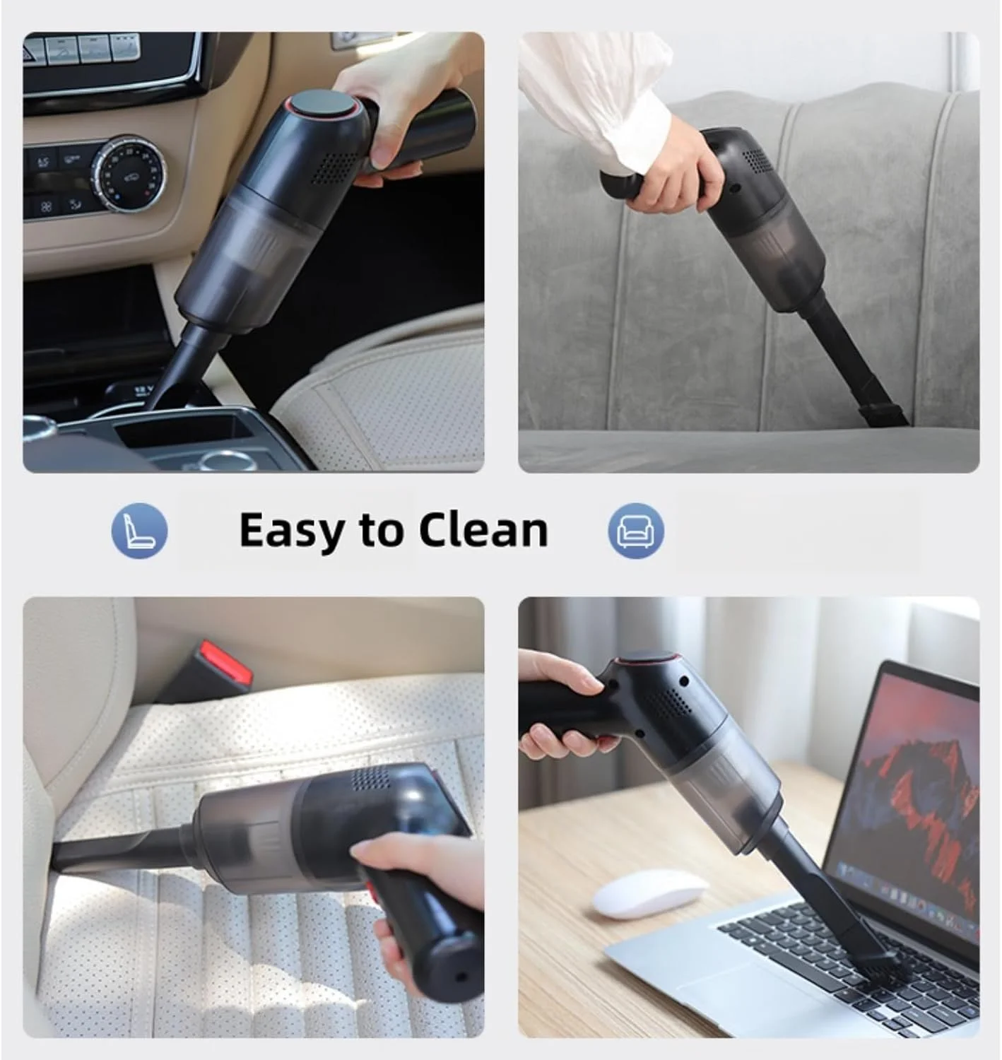 جاروبرقی دستی شارژی قابل حمل با قدرت مکش 9000 پاسکال، ظرفیت 400 میلی‌لیتر، برای تمیز کردن سریع و آسان، 0.48 کیلوگرم، سفید