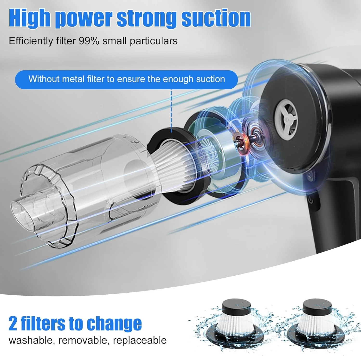 جاروبرقی دستی خودرو، جاروبرقی قابل حمل و بی سیم 4 در 1 پمپ، جارو و دمنده مینی شارژی بی سیم با نازل های چندگانه برای خودرو، خانه، دفتر، موی حیوانات خانگی - مشکی