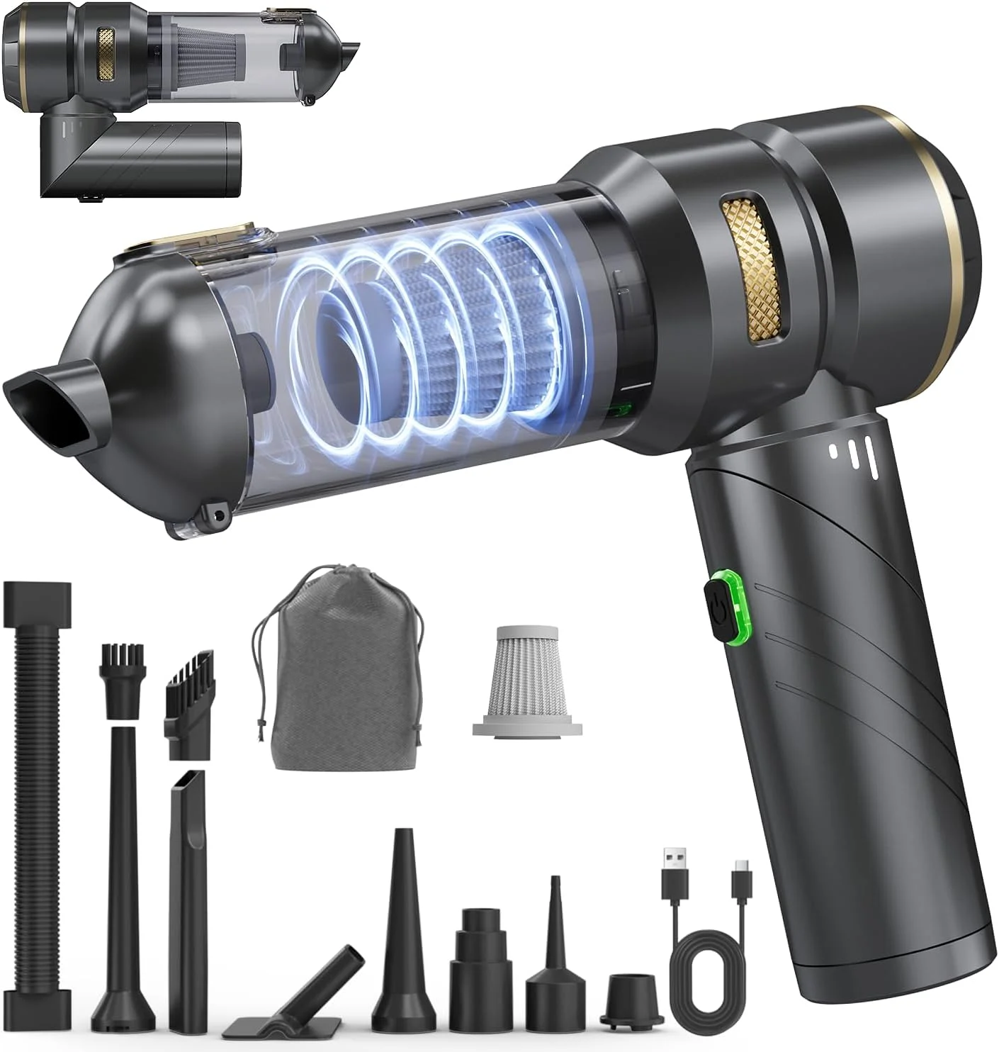 جاروبرقی خودرو - جاروبرقی کوچک تاشو و قابل حمل بدون سیم با موتور براشلس، جاروبرقی قابل شارژ و پرقدرت 4 در 1 22000PA به همراه دمنده هوا، گردگیر و پمپ برای خانه، حیوانات خانگی، دفتر کار جاروبرقی خودرو - جاروبرقی کوچک تاشو و قابل حمل بدون سیم با موتور براشلس، جاروبرقی قابل شارژ و پرقدرت 4 در 1 22000PA به همراه دمنده هوا، گردگیر و پمپ برای خانه، حیوانات خانگی، دفتر کار