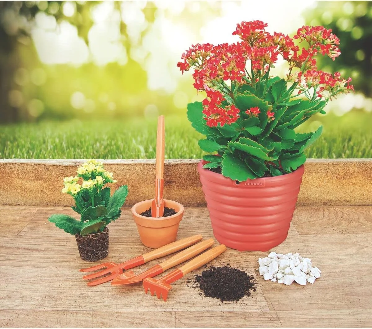 مجموعه ابزار باغبانی 4 تکه ترامونتینا با فولاد کربنی ویژه و دسته چوبی شامل بیلچه باغبانی + بیلچه نشاء + چنگک باغبانی 3 شاخه + کولتیواتور 4 شاخه