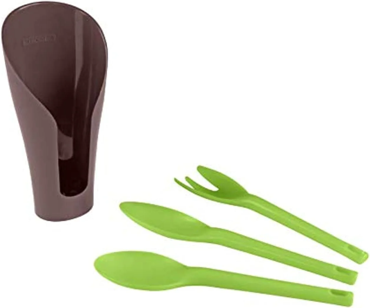 ست ابزار باغبانی 4 تکه ترامونتینا مدل Cocoon، سبز رنگ، ساخته شده از پلی پروپیلن سنگین، شامل بیلچه باغبانی + بیلچه نشاء + چنگک باغبانی 3 شاخه + محفظه قهوه ای