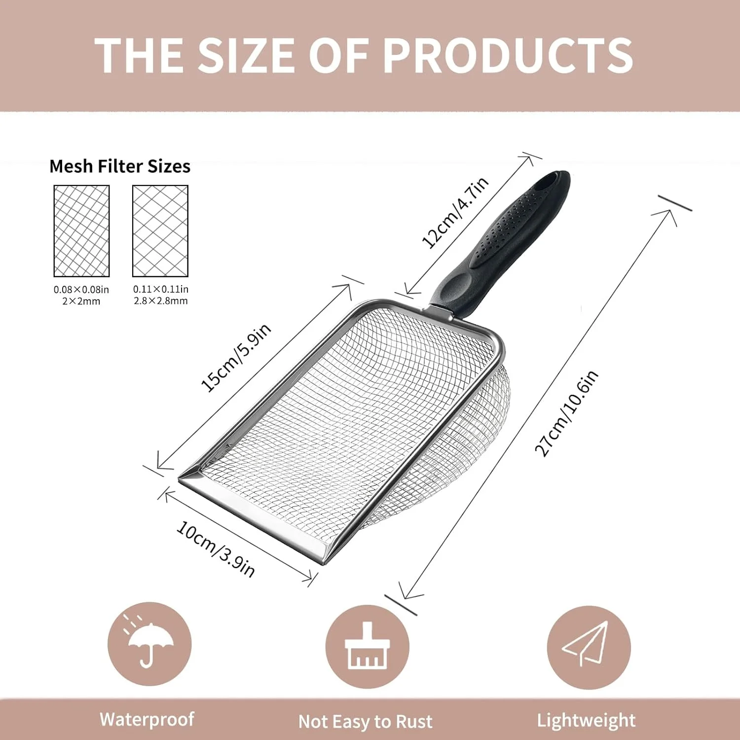 مجموعه الک خاک باغبانی 2 عددی 2 در 1 MCSDFN با توری 2/2.8 میلی‌متری، الک باغبانی و بیلچه برای شن، خاک، کمپوست سنگی، استیل ضد زنگ و دسته ارگونومیک