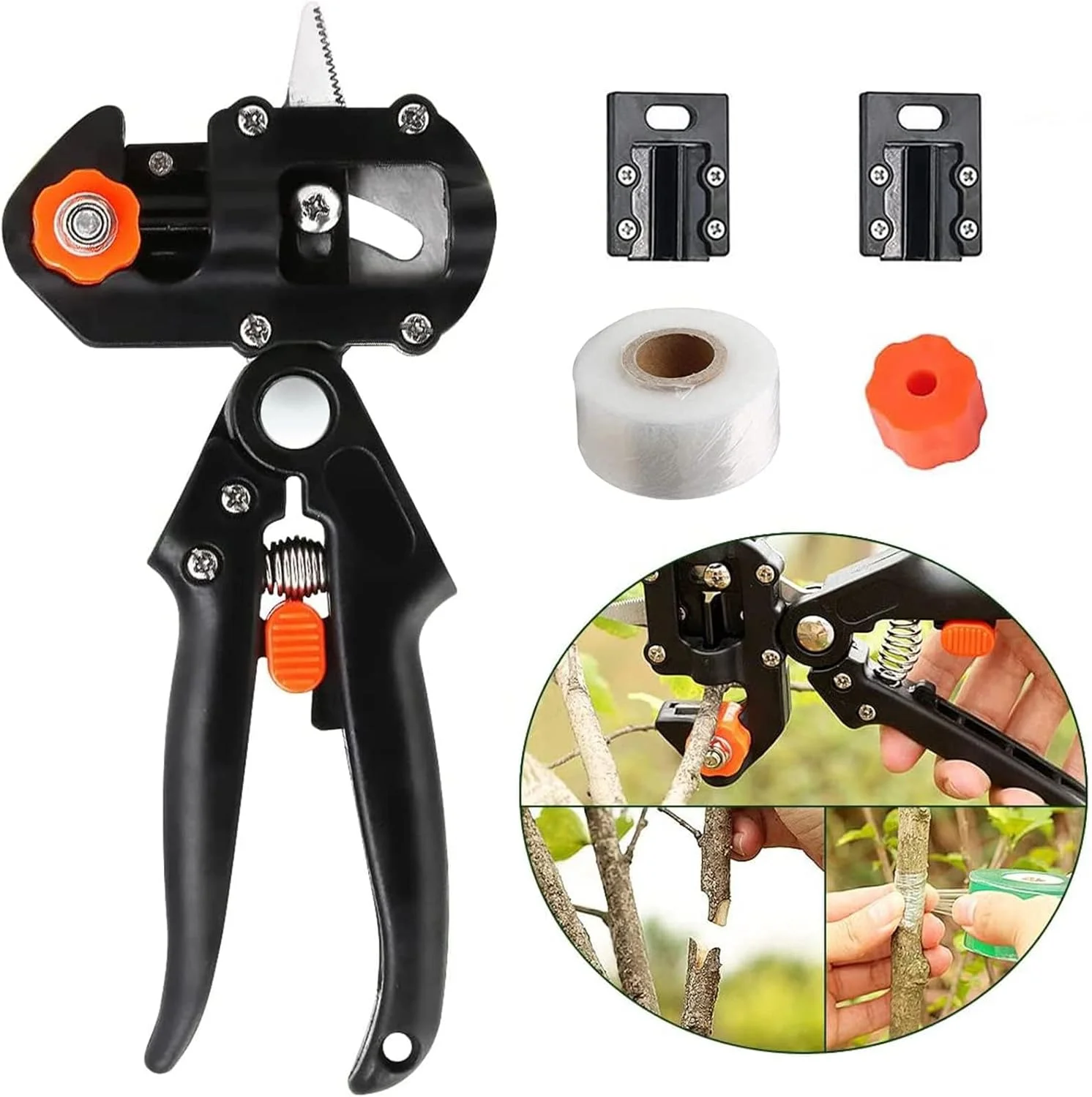 ابزار پیوند و هرس باغبانی 2 در 1، قیچی پیوند حرفه ای به همراه نوار پیوند، ایده آل برای پیوند و هرس درختان میوه