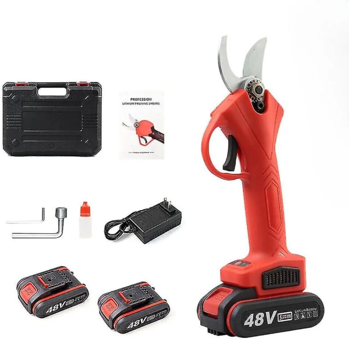 قیچی باغبانی شارژی | قطر برش 30 میلی متر | 2 عدد باتری 2000 میلی آمپر ساعت | ابزار هرس و برش قابل شارژ برای شاخه های درختان، درختچه ها و پرچین ها