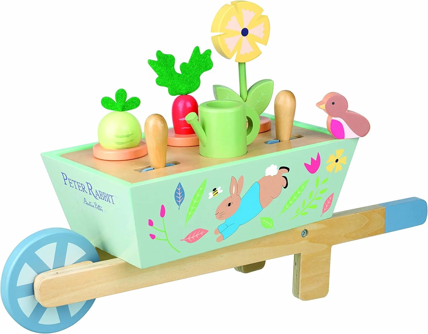 اسباب بازی فرغون پیتر خرگوشه Orange Tree Toys - اسباب بازی های چوبی باغی کودکان نوپا، بازی خیالی - ابزار اسباب بازی کودکان، ست باغبانی داخلی و خارجی، هدیه های رسمی دارای مجوز پیتر خرگوشه