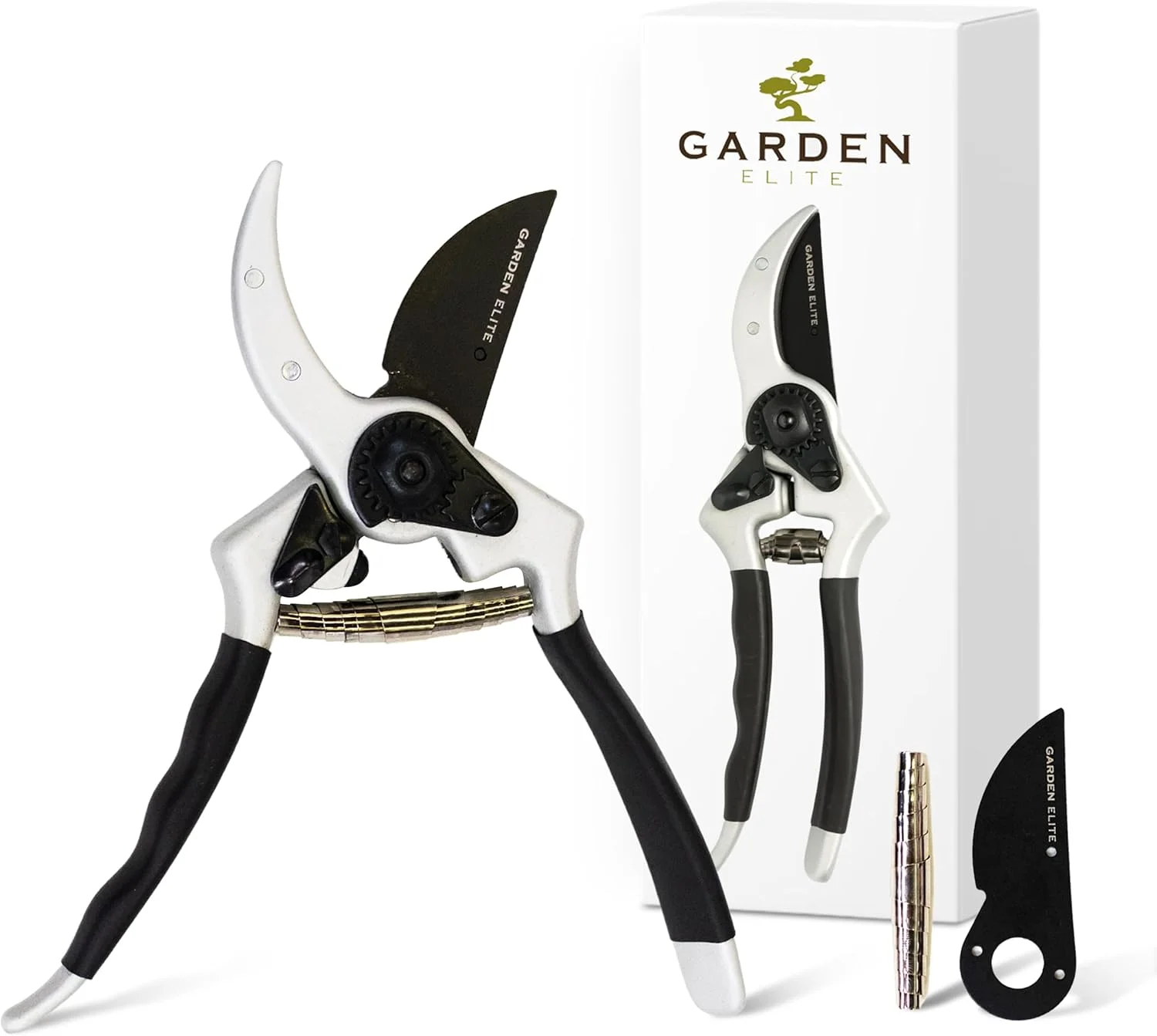 قیچی باغبانی حرفه ای Garden Elite - تیغه یدکی، فنر و کتاب الکترونیکی رایگان - فولاد ژاپنی - قیچی دستی ممتاز - قیچی باغبانی - انبر - قیچی باغبانی با دسته های ارگونومیک
