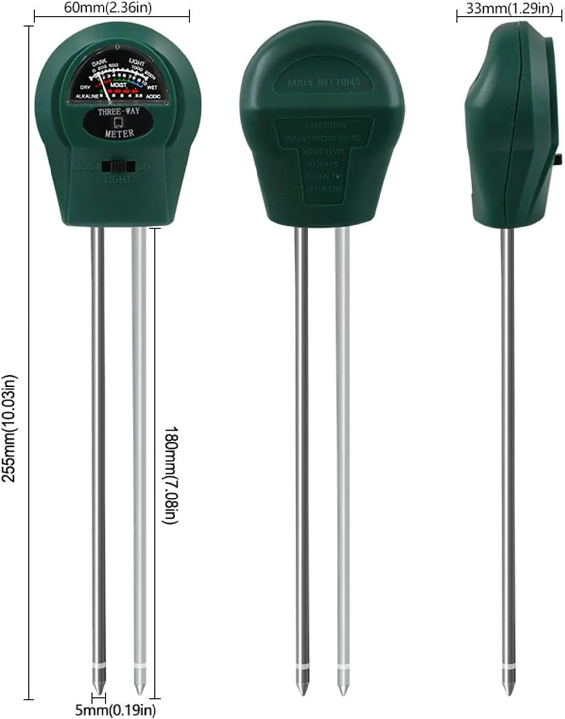 ابزار سه کاره اندازه گیری رطوبت خاک، PH و نور