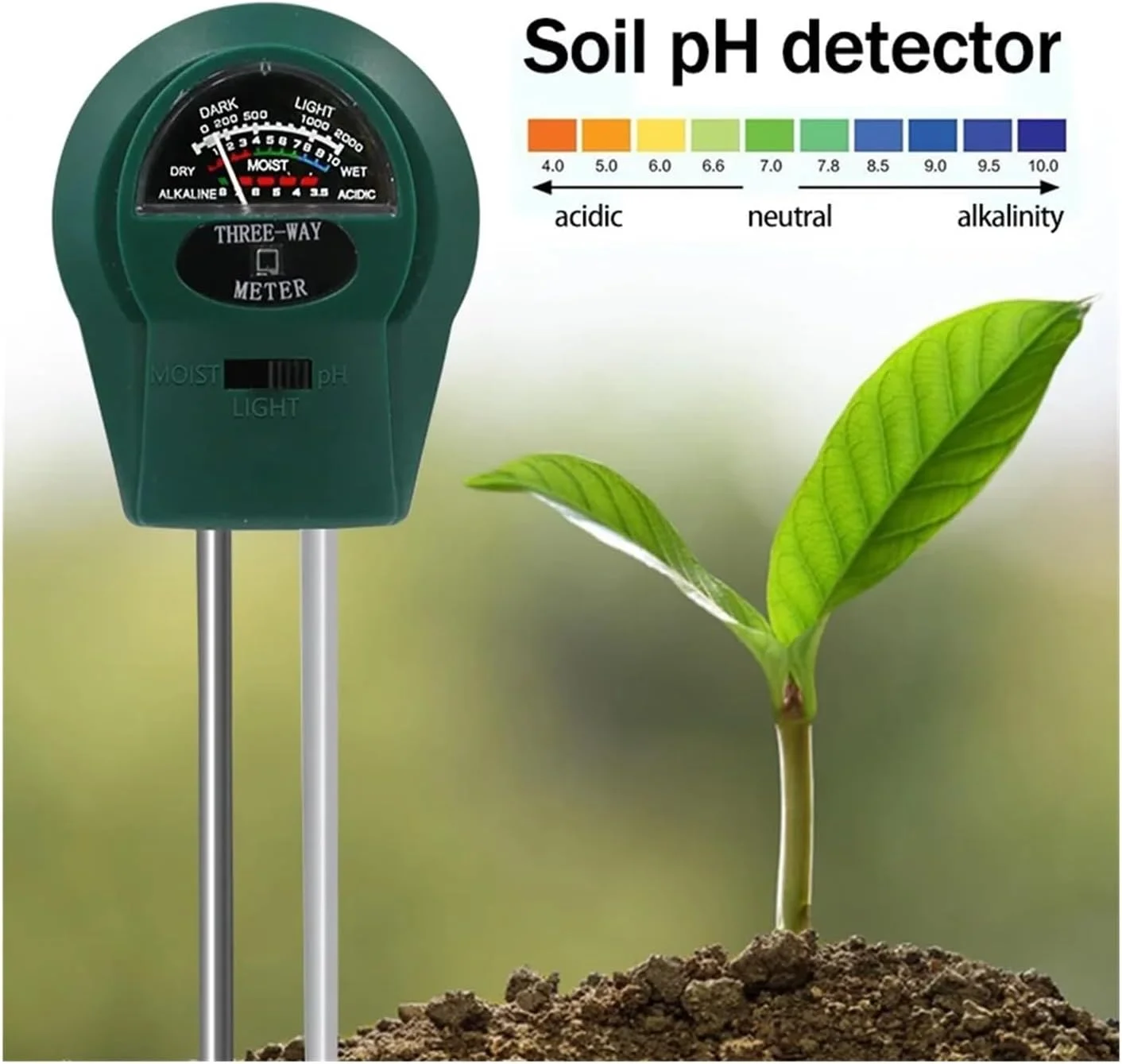 ابزار سه کاره اندازه گیری رطوبت خاک، PH و نور