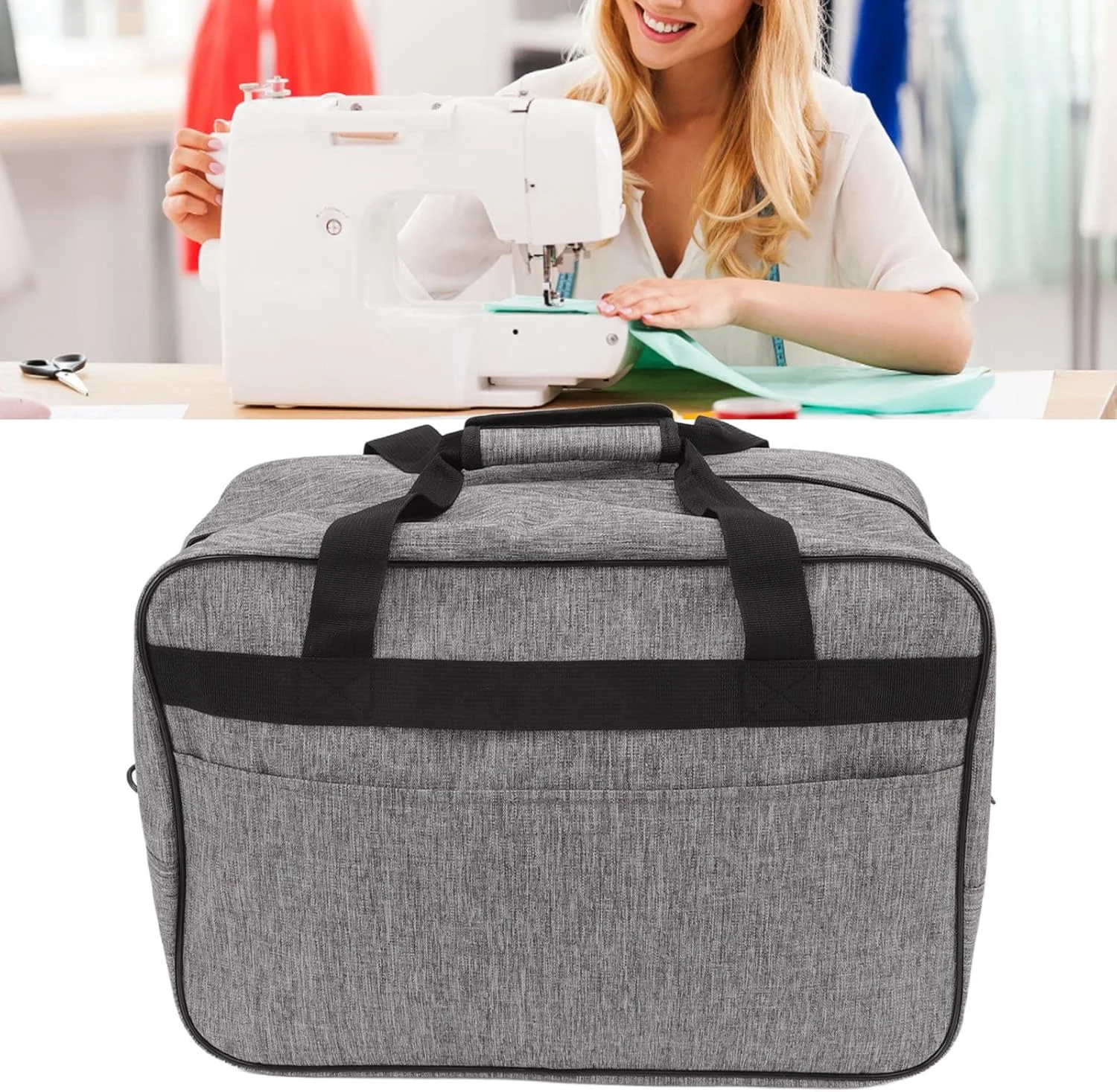 کیف حمل چرخ خیاطی سوراندی، کیف دستی سازمان دهنده ذخیره سازی کیف مسافرتی جهانی با بند شانه ای روکش گرد و غبار قابل حمل با جیب لوازم جانبی کیف حمل چرخ خیاطی سوراندی، کیف دستی سازمان دهنده ذخیره سازی کیف مسافرتی جهانی با بند شانه ای روکش گرد و غبار قابل حمل با جیب لوازم جانبی