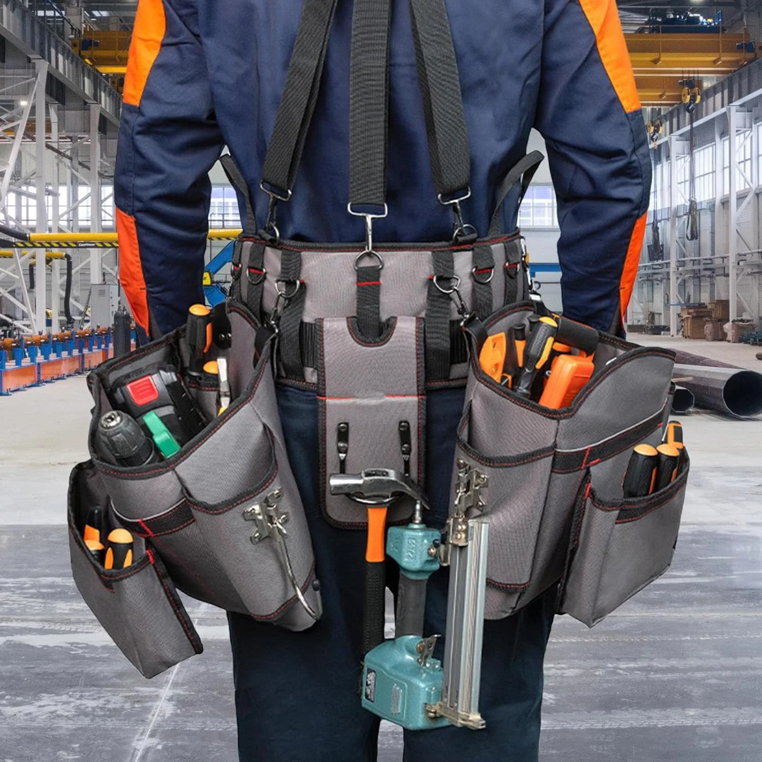 کمربند ابزار نجاری، جلیقه ابزار سنگین با بند شانه - کیف سازمان دهنده جلیقه ابزار قابل تنظیم برای کار ساختمانی، برقکاری، باغبانی در فضای باز و فعالیت های داخلی