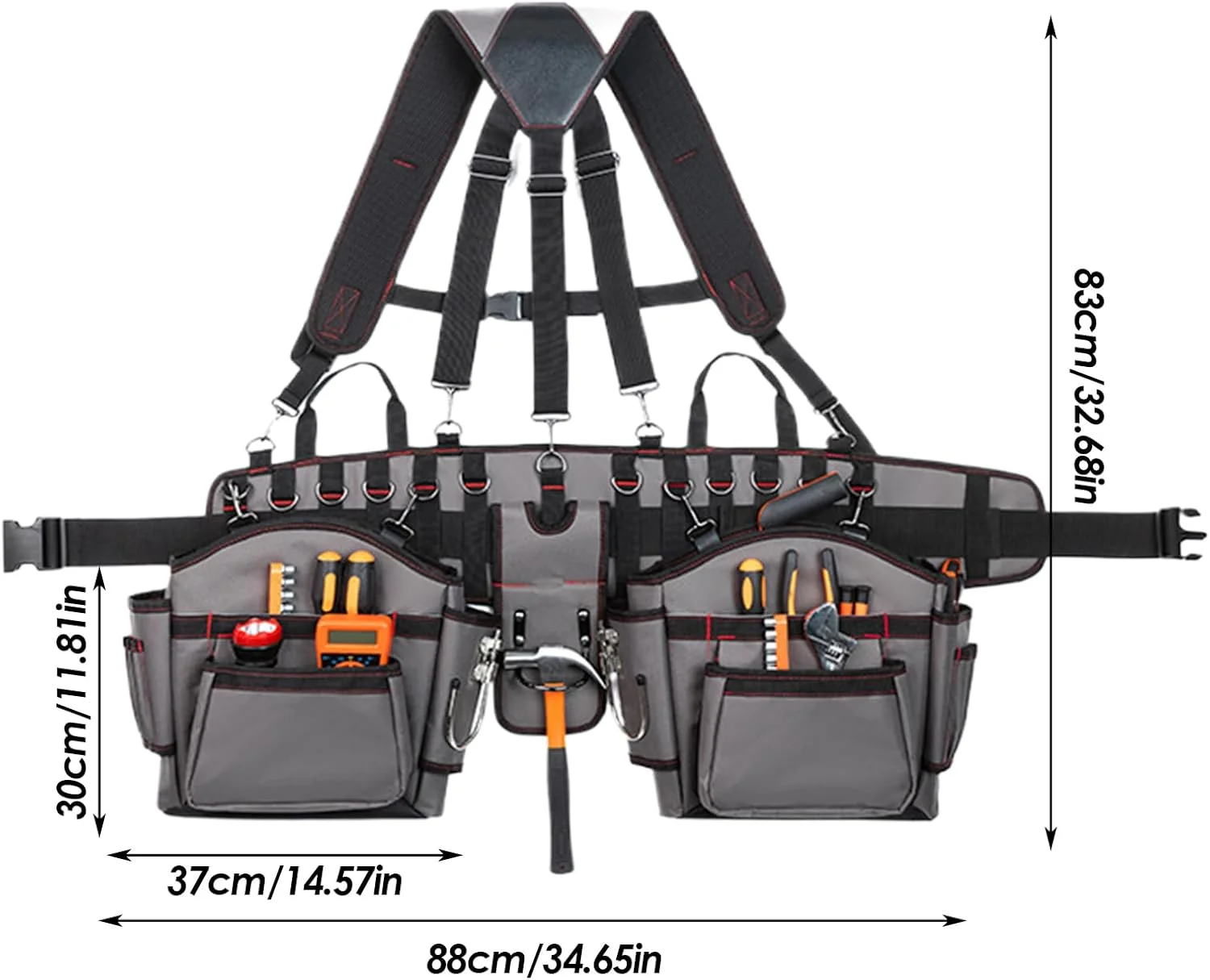 کمربند ابزار نجاری، جلیقه ابزار سنگین با بند شانه - کیف سازمان دهنده جلیقه ابزار قابل تنظیم برای کار ساختمانی، برقکاری، باغبانی در فضای باز و فعالیت های داخلی