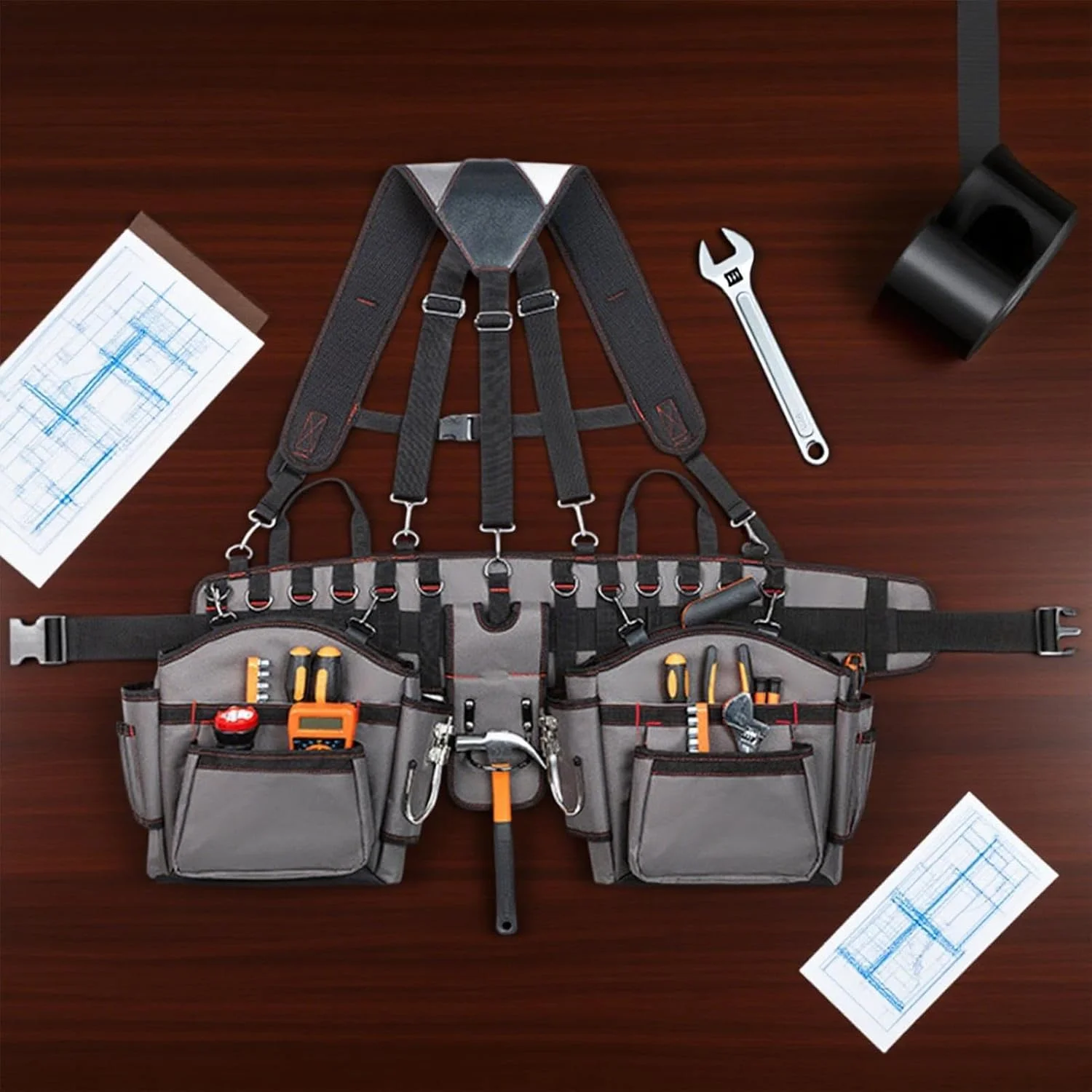 کمربند ابزار مردانه - کیف کمربند ابزار حرفه ای برای مردان، جلیقه سازمان دهنده غلاف کاربردی قابل تنظیم برای برقکار، نجار، کار، ساخت و ساز در فضای باز، باغبانی، داخلی