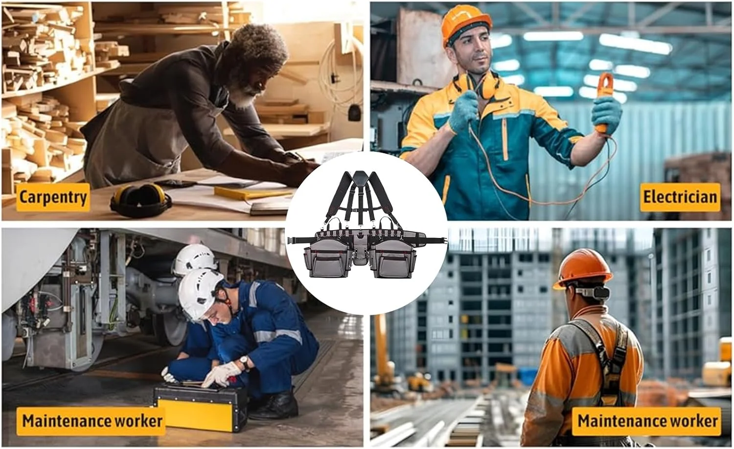 کمربند ابزار مردانه - کیف کمربند ابزار حرفه ای برای مردان، جلیقه سازمان دهنده غلاف کاربردی قابل تنظیم برای برقکار، نجار، کار، ساخت و ساز در فضای باز، باغبانی، داخلی