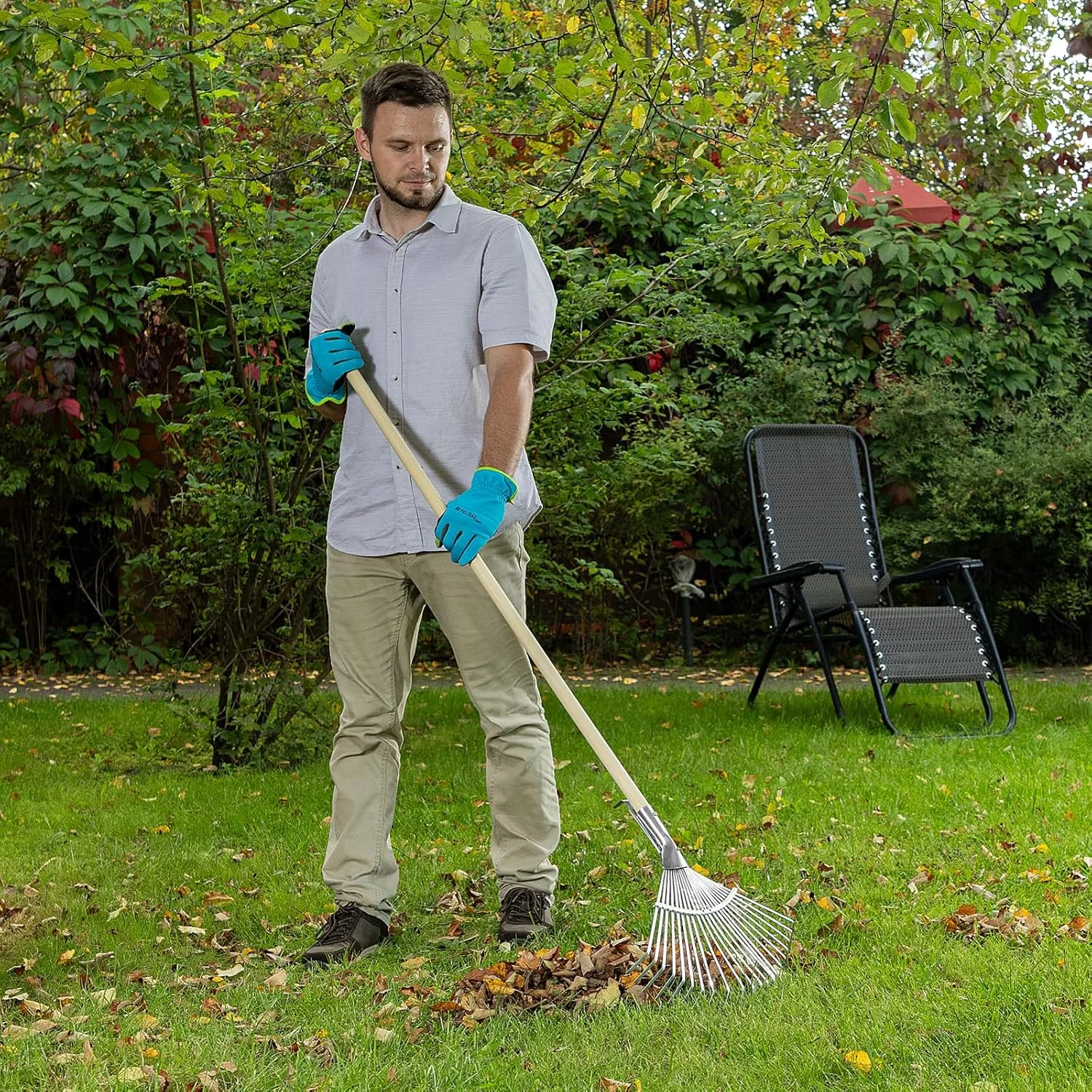 سر چنگک فلزی قابل تنظیم پالیساد – 22 دندانه تخت، گالوانیزه، عرض لغزنده 270–460 میلی متر، ابزار باغبانی برای مراقبت از چمن و برگ (بدون دسته)