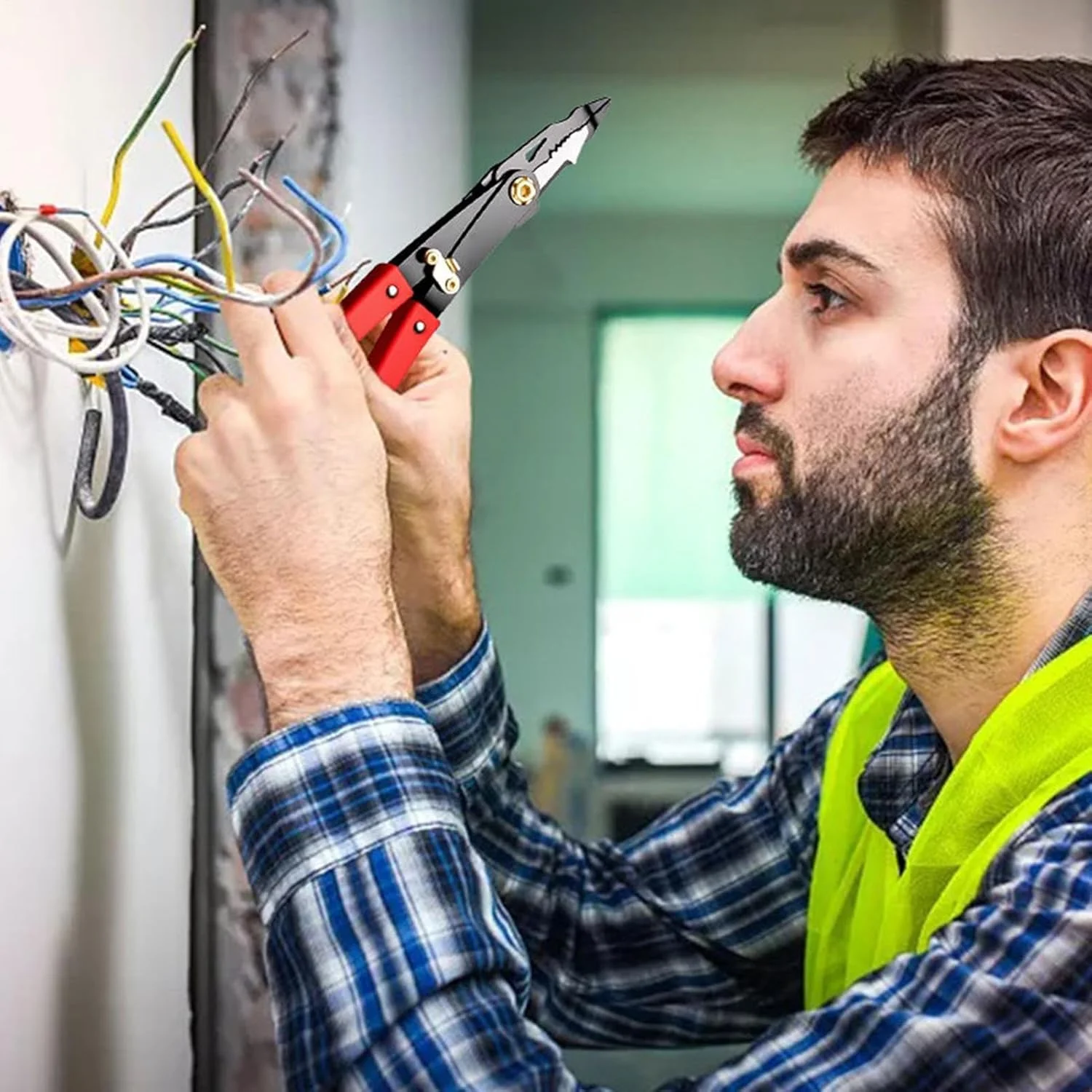 سیم چین | ابزار سیم لخت کن و پرس - ابزار پرس با دوام و برگشت پذیر برای متخصصان، مناسب برای باغبانی، نجاری، گل فروشی و تاباندن سیم