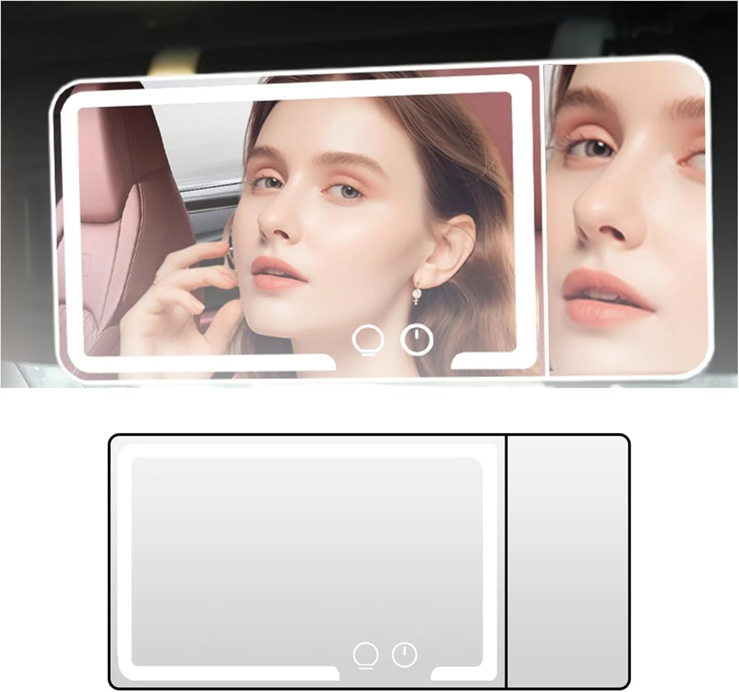 آینه آرایشی خودرو با چراغهای LED، 3 حالت نور، آینههای آرایشی آفتابگیر قابل شارژ، آینه لوازم آرایشی، کنترل لمسی، شامل ذره بین 3x برای راننده و مسافر آینه آرایشی خودرو با چراغهای LED، 3 حالت نور، آینههای آرایشی آفتابگیر قابل شارژ، آینه لوازم آرایشی، کنترل لمسی، شامل ذره بین 3x برای راننده و مسافر