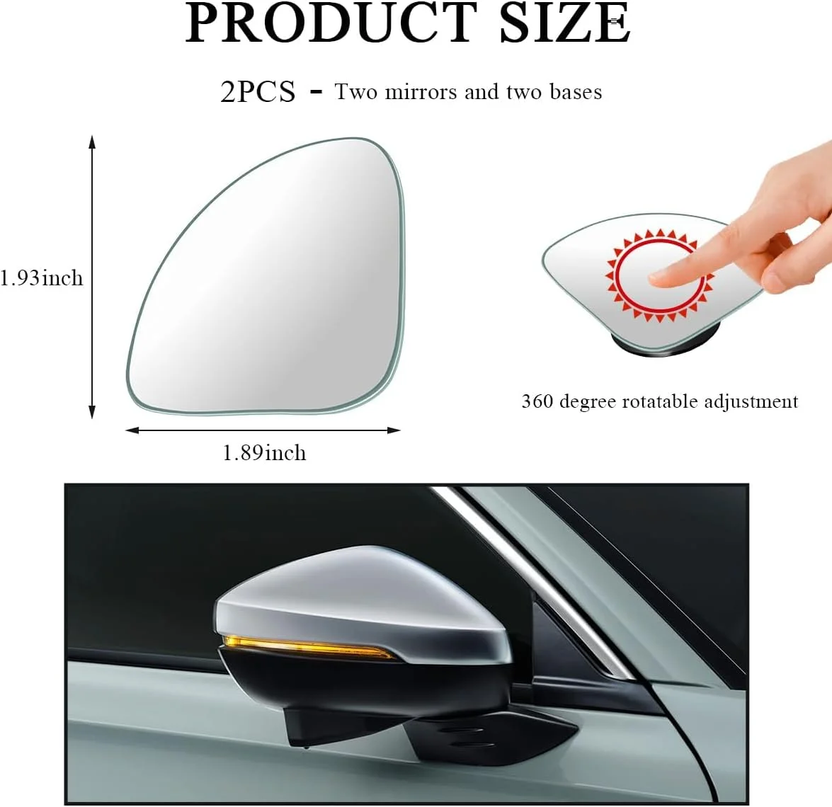 آینه نقطه کور خودرو، شیشه HD محدب فن شکل با قابلیت چرخش 360 درجه، آینه جانبی با زاویه دید گسترده، آینه نقطه کور بدون قاب خودرو با چسب خودکار برای تصویر بزرگتر و ایمنی ترافیک (2 عدد)