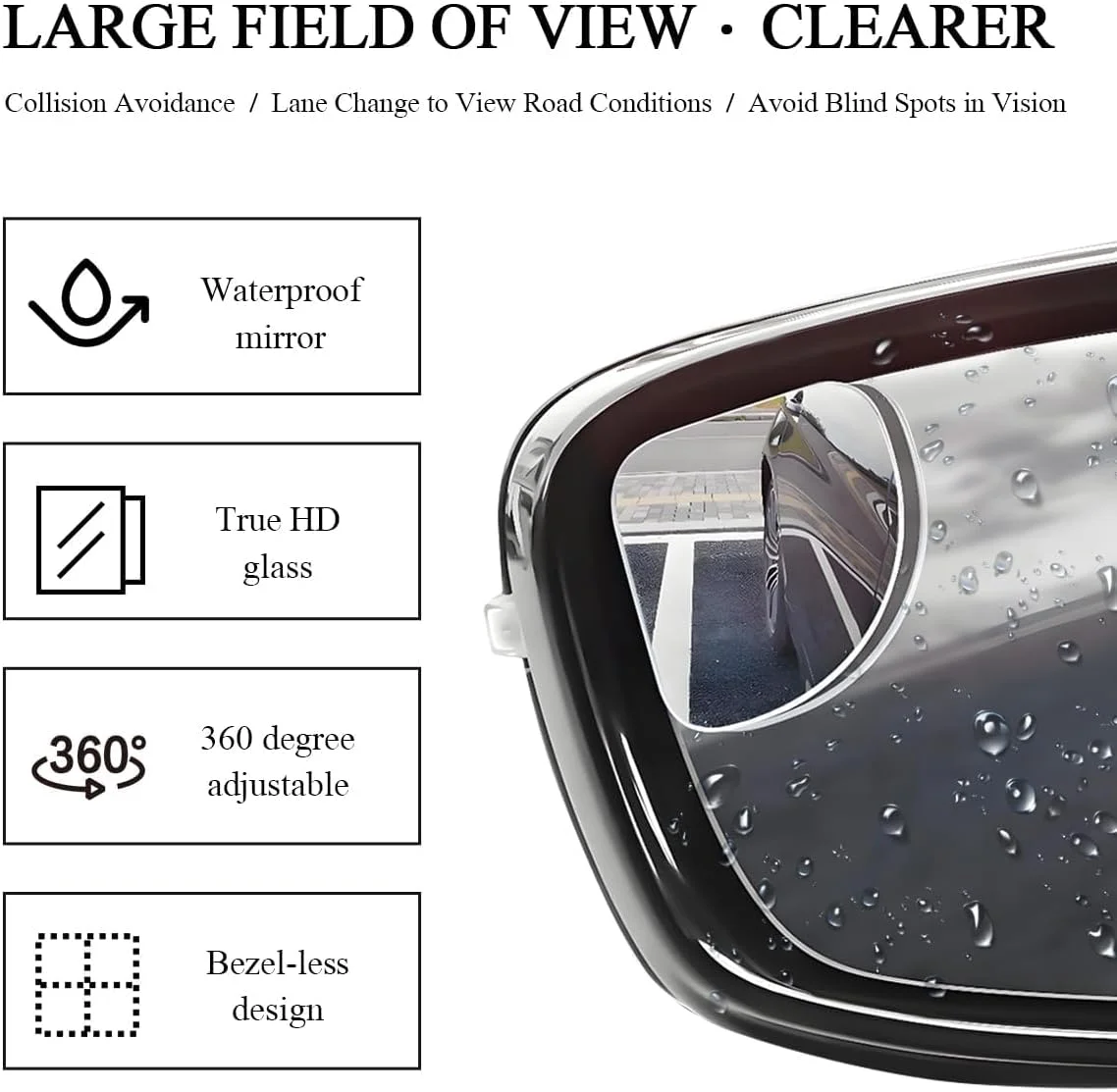آینه نقطه کور خودرو، شیشه HD محدب فن شکل با قابلیت چرخش 360 درجه، آینه جانبی با زاویه دید گسترده، آینه نقطه کور بدون قاب خودرو با چسب خودکار برای تصویر بزرگتر و ایمنی ترافیک (2 عدد)