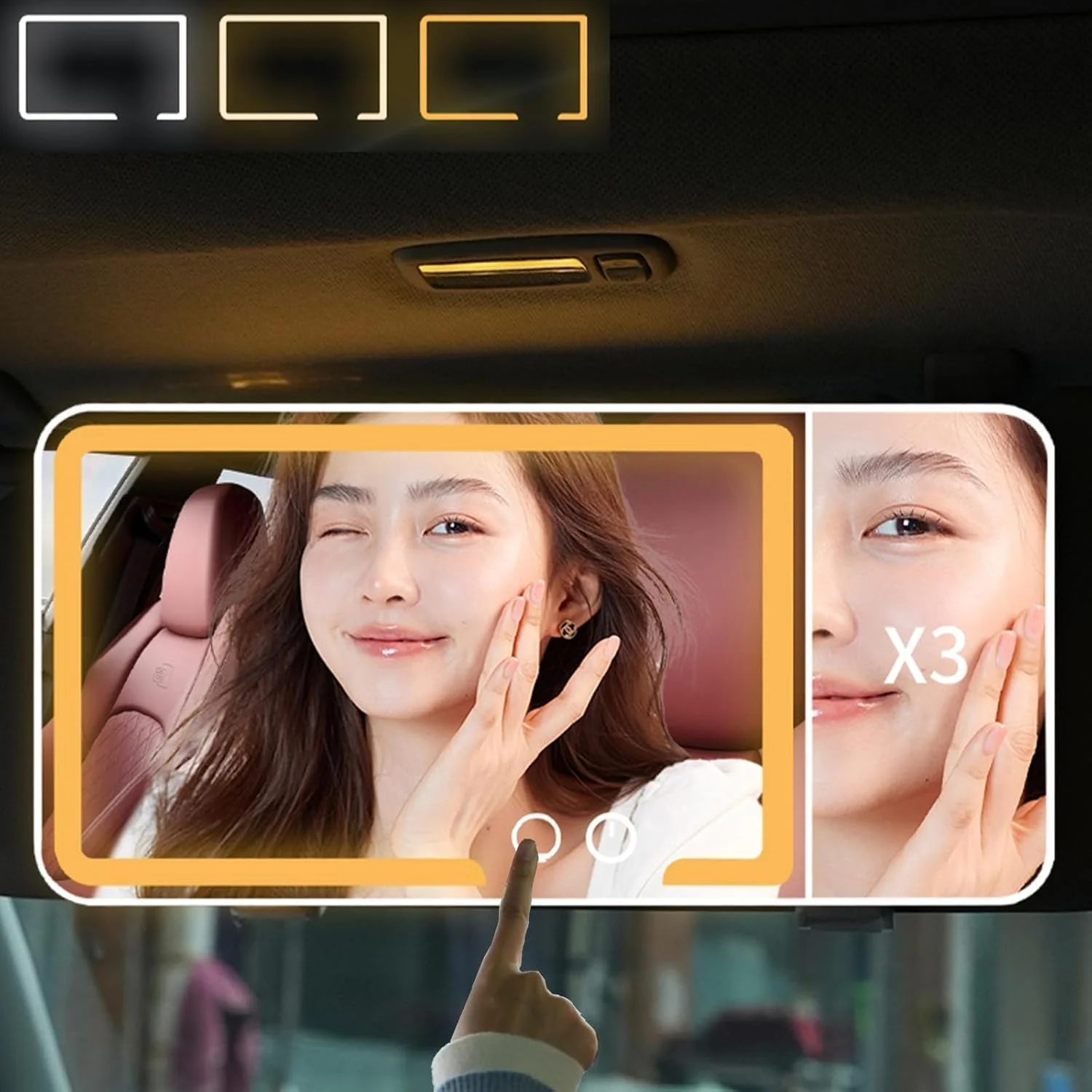آینه آرایشی خودرو با چراغهای LED، 3 حالت نور، آینههای آرایشی آفتابگیر قابل شارژ، آینه لوازم آرایشی، کنترل لمسی، شامل ذره بین 3x برای راننده و مسافر آینه آرایشی خودرو با چراغهای LED، 3 حالت نور، آینههای آرایشی آفتابگیر قابل شارژ، آینه لوازم آرایشی، کنترل لمسی، شامل ذره بین 3x برای راننده و مسافر