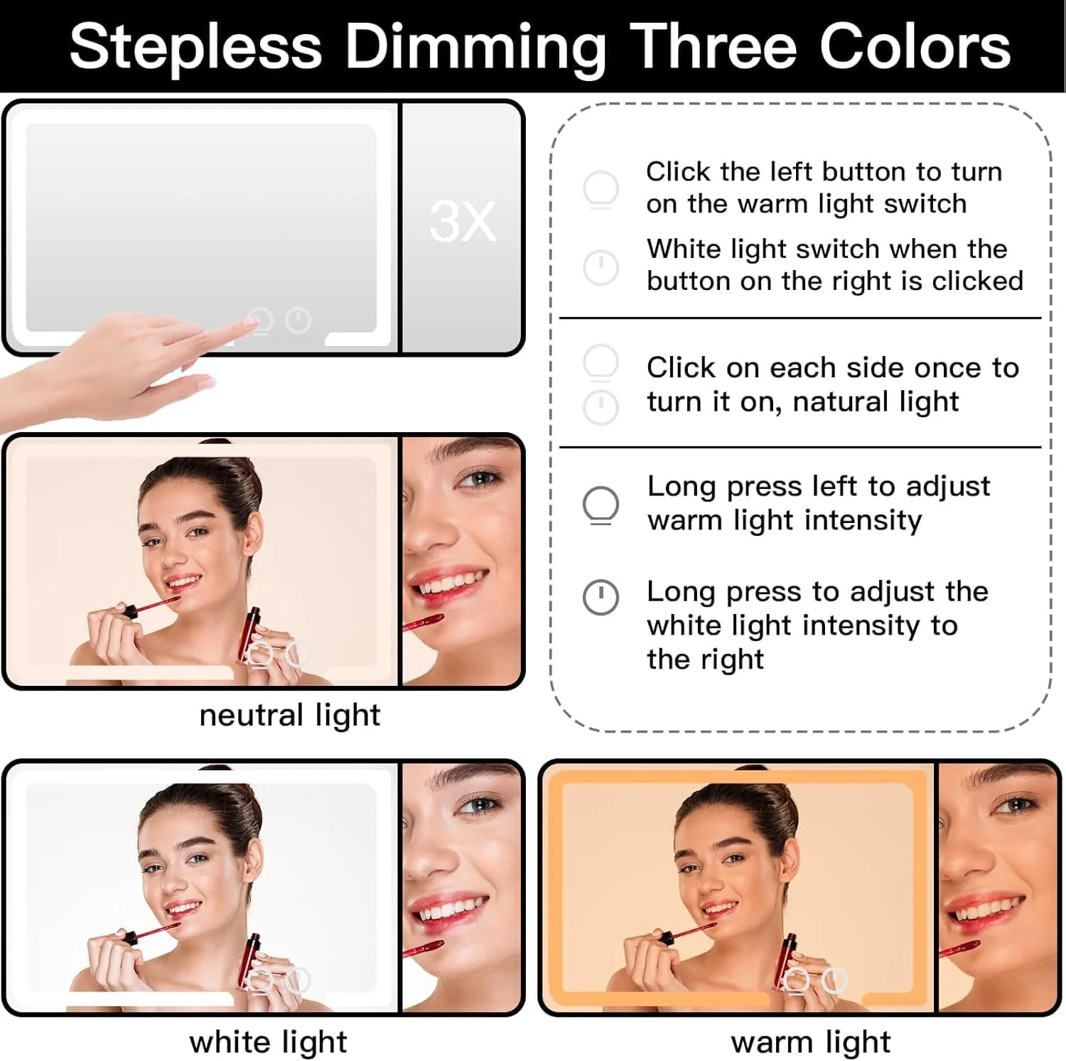 آینه آرایشی خودرو با چراغهای LED، 3 حالت نور، آینههای آرایشی آفتابگیر قابل شارژ، آینه لوازم آرایشی، کنترل لمسی، شامل ذره بین 3x برای راننده و مسافر آینه آرایشی خودرو با چراغهای LED، 3 حالت نور، آینههای آرایشی آفتابگیر قابل شارژ، آینه لوازم آرایشی، کنترل لمسی، شامل ذره بین 3x برای راننده و مسافر