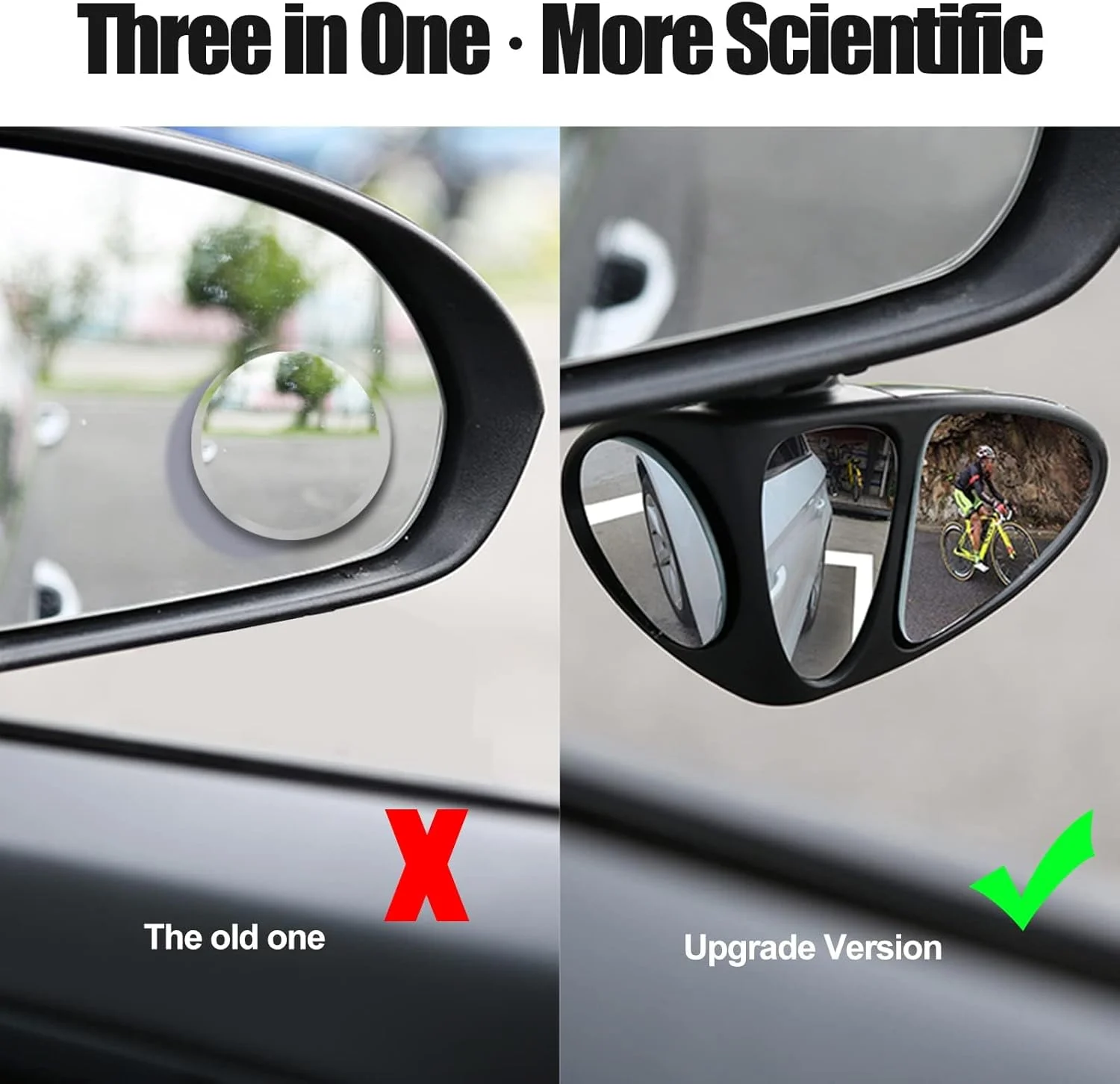 آینه نقطه کور خودرو KASTWAVE، آینه های کمکی سه طرفه خودرو، شیشه های HD زاویه باز آینه دید عقب چرخش 360 درجه محدب چسبی قابل تنظیم برای خودروهای SUV کامیون چپ و راست (1 جفت)