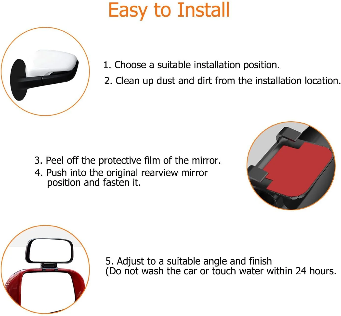 آینه های نقطه کور KASTWAVE، بسته 2 عددی - آینه های جانبی محدب با زاویه دید گسترده HD با قابلیت چرخش 360 درجه و استیکرهای قابل تنظیم برای کامیون ها و اتومبیل ها - افزایش ایمنی و دید