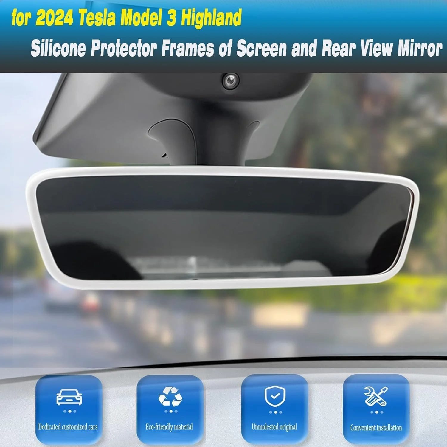محافظ قاب صفحه نمایش و آینه دید عقب مناسب مدل های تسلا مدل 3 سال 2024 و 2025 و تسلا مدل Y سال 2025، لوازم جانبی داخلی تسلا مدل 3/Y (مدل 2024 و 2025 M3/2025 MY، سفید - 2 عدد)