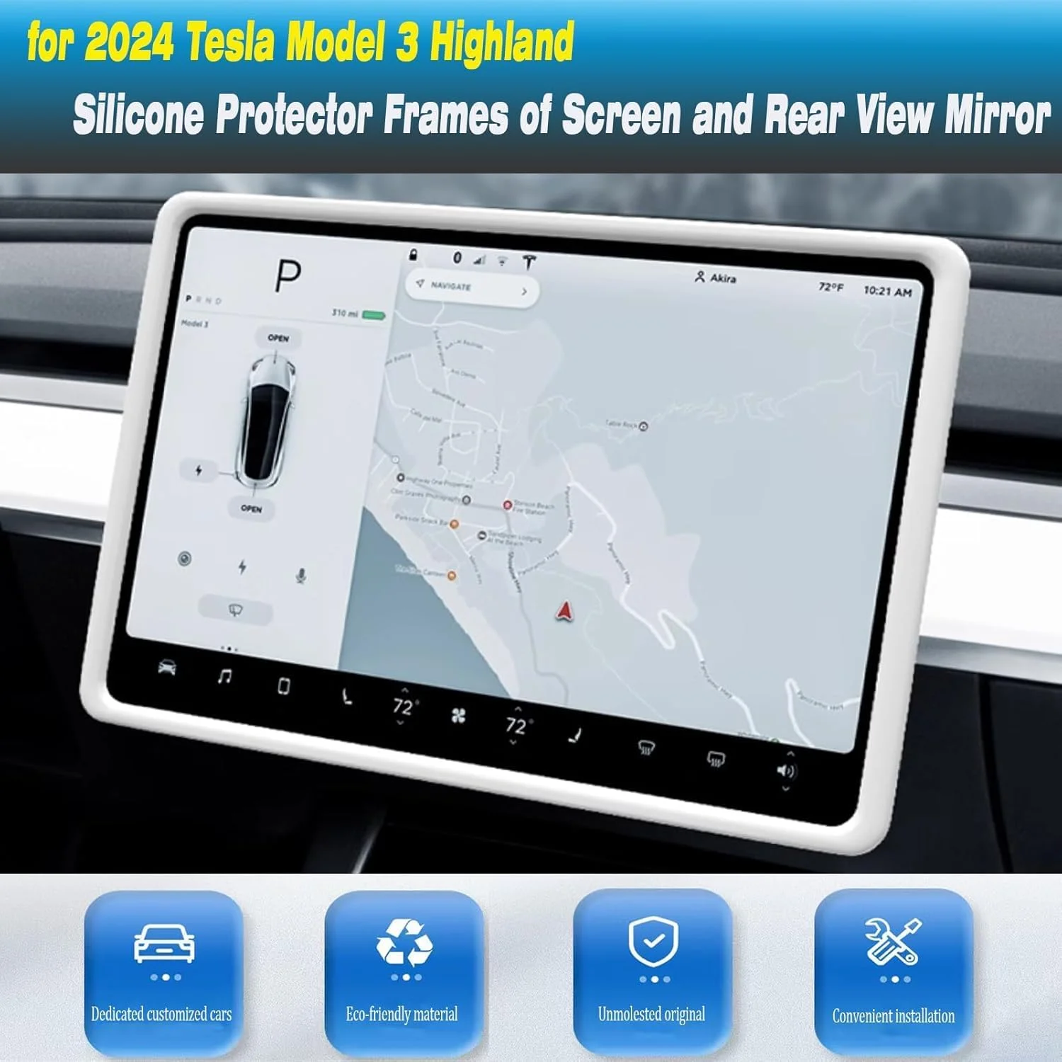 محافظ قاب صفحه نمایش و آینه دید عقب مناسب مدل های تسلا مدل 3 سال 2024 و 2025 و تسلا مدل Y سال 2025، لوازم جانبی داخلی تسلا مدل 3/Y (مدل 2024 و 2025 M3/2025 MY، سفید - 2 عدد)