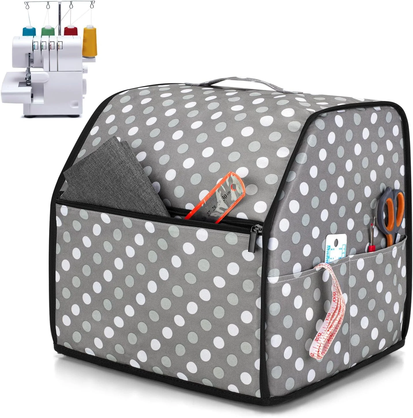 روکش سردوز LUXJA با جیب های نگهداری برای اکثر دستگاه های سردوز استاندارد (سازگار با سینگر و برادر)، خال های خاکستری روکش سردوز LUXJA با جیب های نگهداری برای اکثر دستگاه های سردوز استاندارد (سازگار با سینگر و برادر)، خال های خاکستری