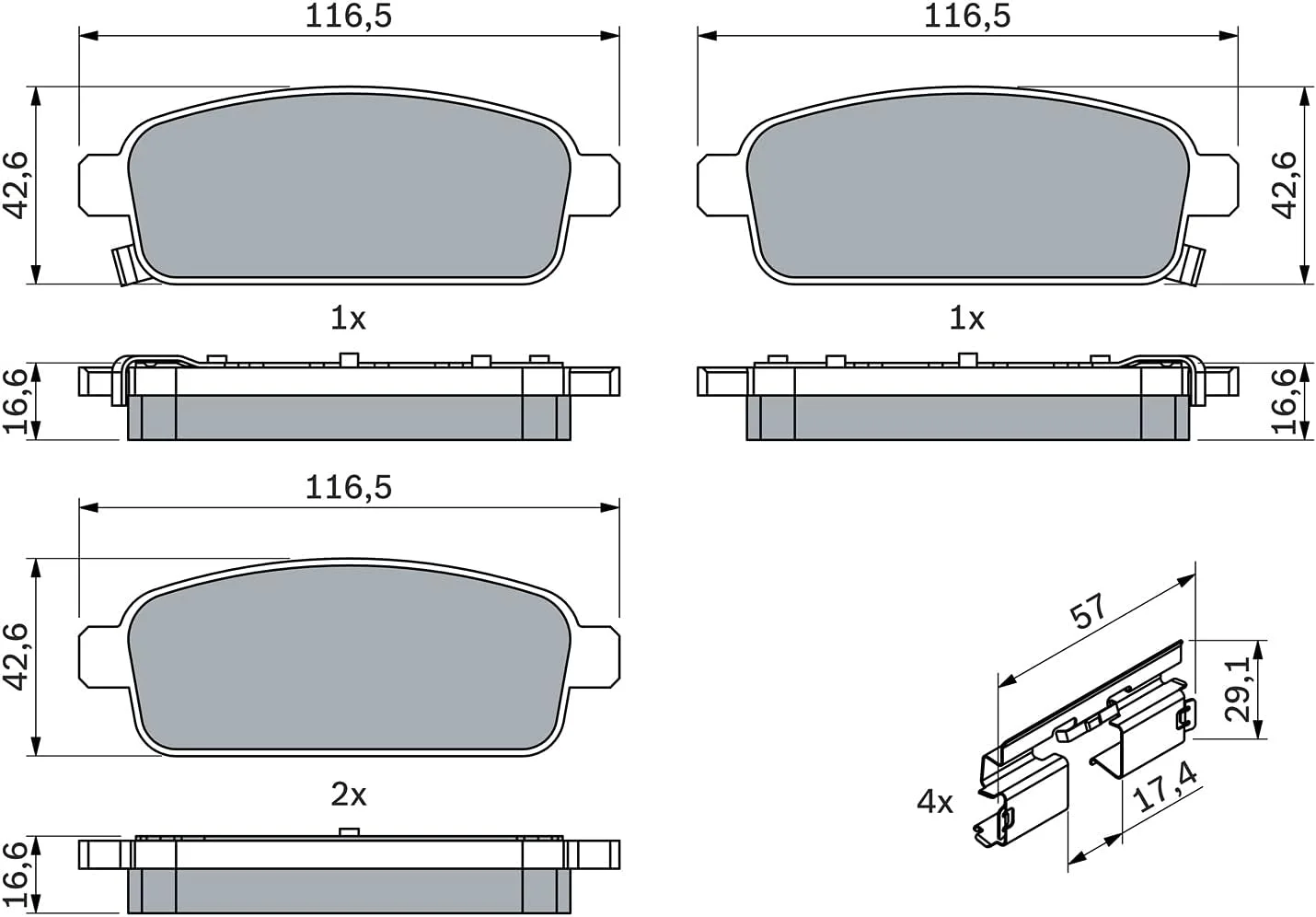 لنت ترمز چرخ عقب خودرو بوش BP1357 - کیفیت بوش - کاهش صدا و گرد و غبار - دارای گواهینامه ECE-R90 - بدون مس - 1 ست 4 عددی - به همراه لوازم جانبی