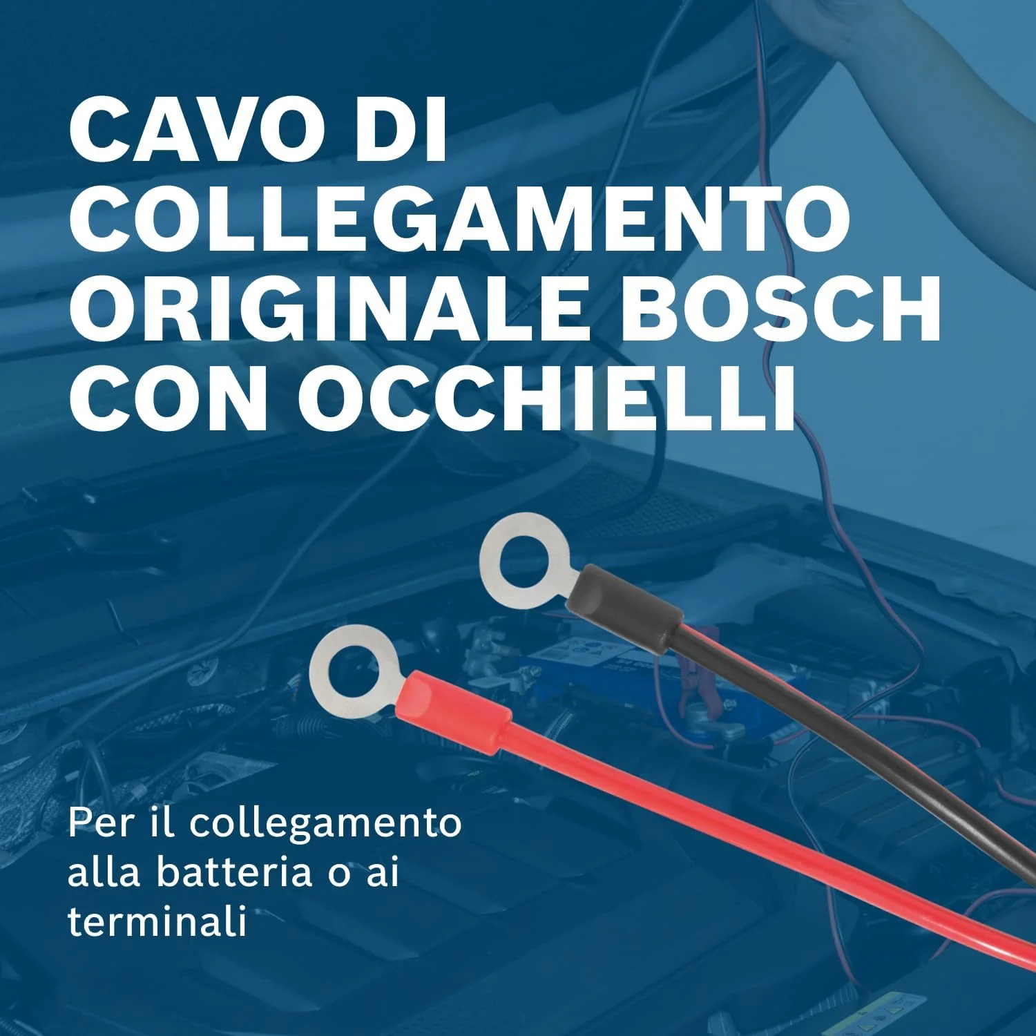 کابل اتصال شارژر باتری خودرو بوش - کابل باتری با حلقه‌های چشمی و فیوز 40 آمپر - قطعه جایگزین با کیفیت اصلی - حلقه‌های چشمی M6، کابل 52 سانتی‌متری - 0189999280