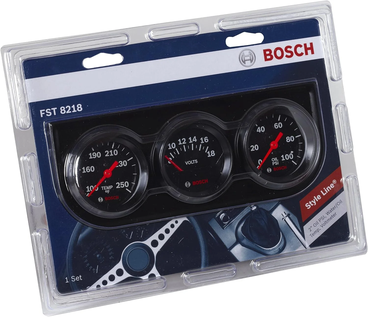 کیت سه تایی گیج 2 اینچی Bosch SP0F000054 Style Line (صفحه مشکی، قاب مشکی)