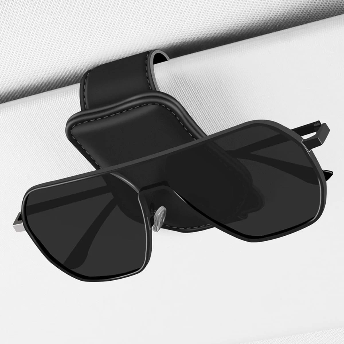 گیره عینک آفتابی خودرو، نگهدارنده عینک آفتابی آفتابگیر خودرو با بست مغناطیسی مخفی، آویز عینک PU داخلی خودرو، لوازم جانبی خودرو برای نگهداری محافظت از عینک برای همه مدل های خودرو - مشکی