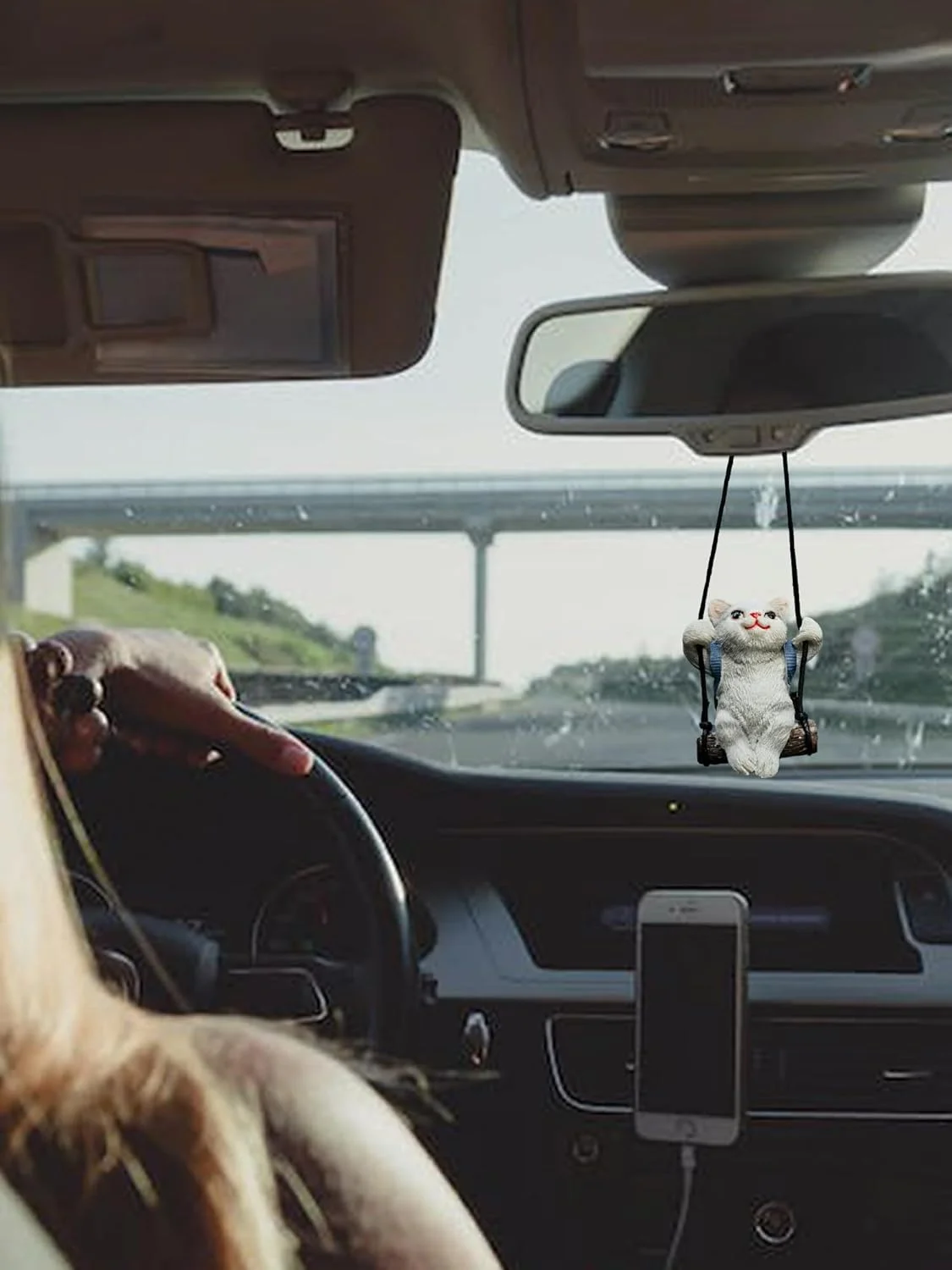آویز تزئینی گربه برای خودرو، آویز آینه خودرو، لوازم جانبی دکوری داخلی خودرو، لوازم جانبی زیبای خودرو برای بانوان (گربه آبی)