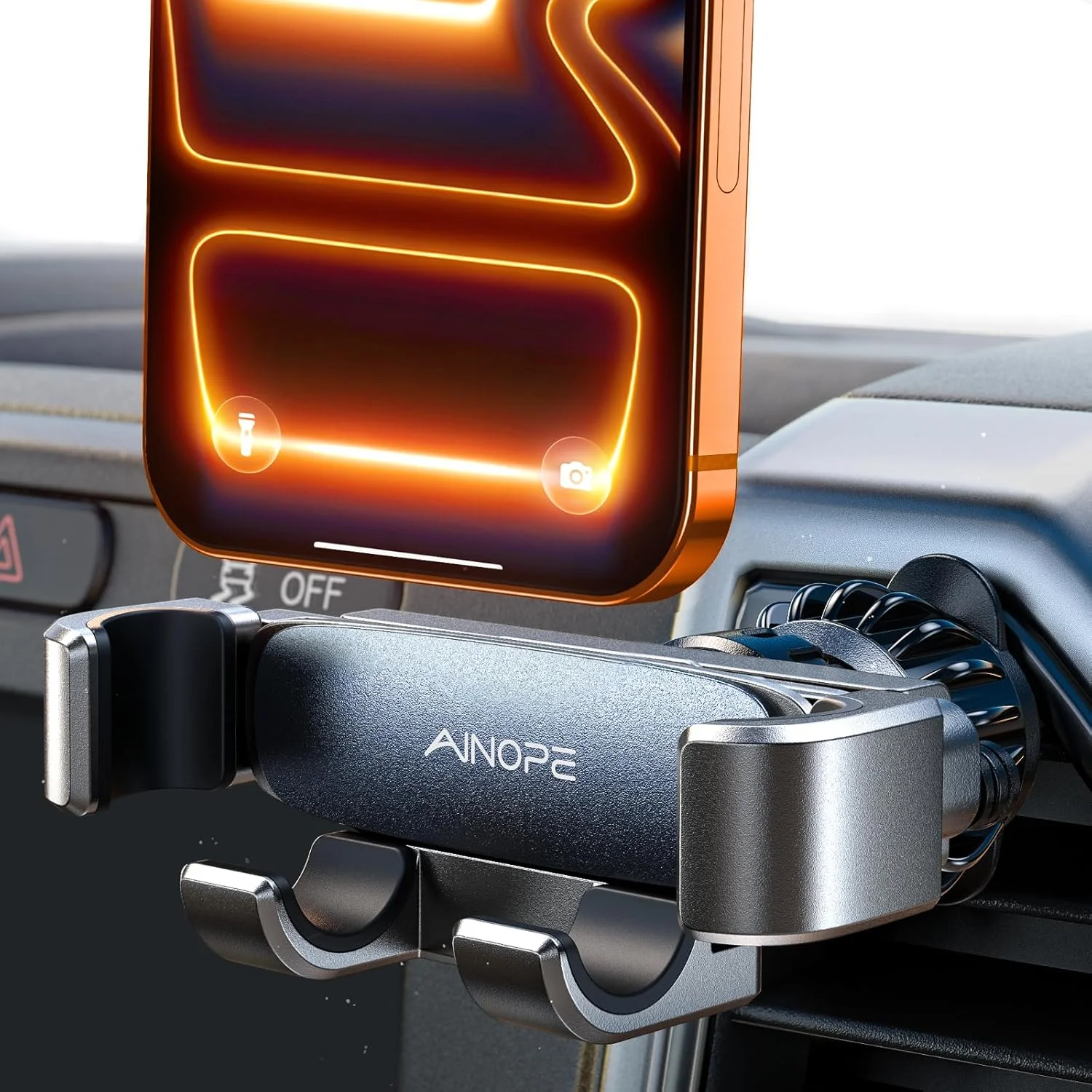 نگهدارنده گوشی موبایل AINOPE مدل Gravity مناسب دریچه کولر خودرو، ارتقا یافته 2025، لوازم جانبی هندزفری با قفل خودکار، مناسب برای تمامی گوشی های 4 تا 7 اینچی سامسونگ گلکسی S25 S24 Ultra آیفون 16 پرو مکس پلاس 15 14