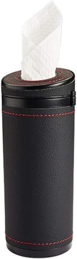 جا دستمال کاغذی استوانه ای خودرو MiOYOOW، جعبه دستمال کاغذی استوانه ای با قطر 7 سانتی متر، جا دستمال کاغذی چرمی PU مناسب برای جا لیوانی خودرو، تا 30 عدد دستمال