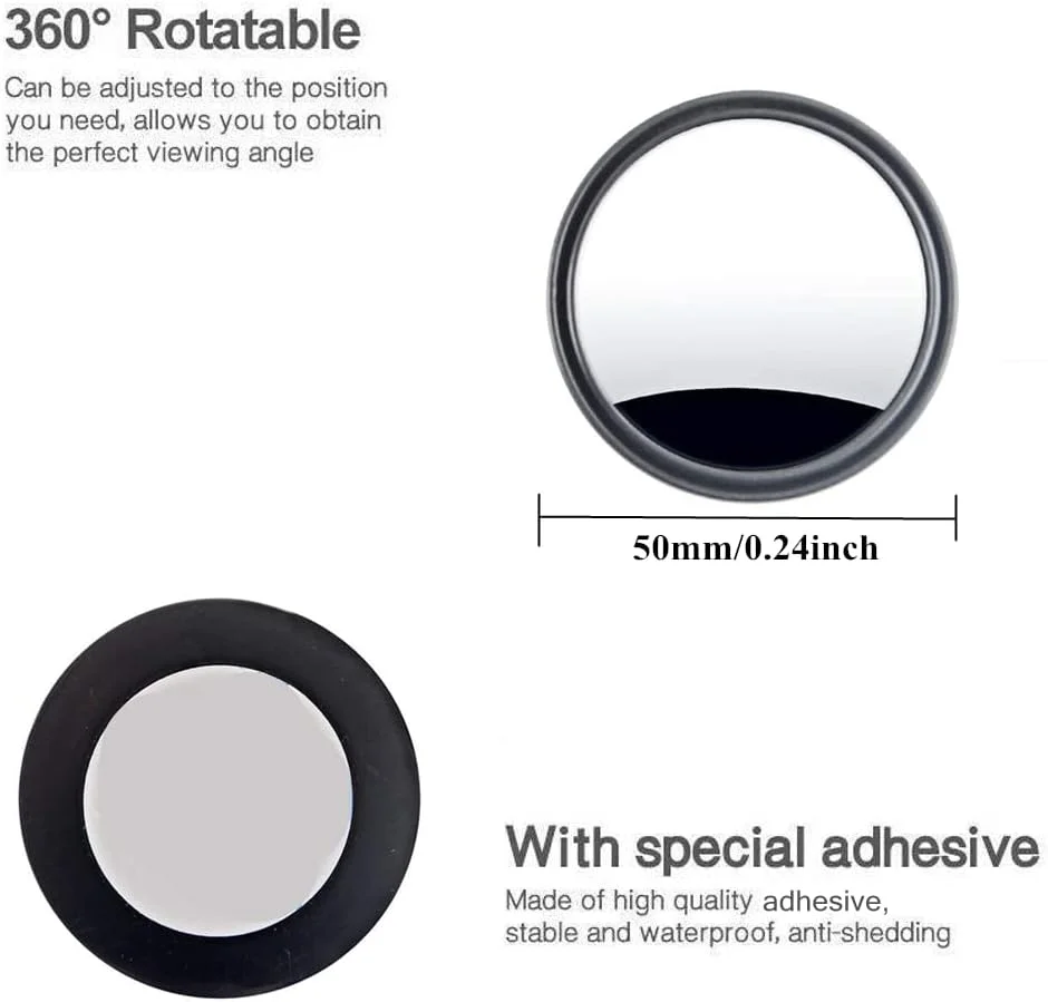 آینه نقطه کور 2 عددی، شیشه محدب HD گرد 2 اینچی با زاویه دید 360 درجه و محفظه ABS برای خودروهای سواری، شاسی بلند و کامیون، مشکی، بسته 2 عددی