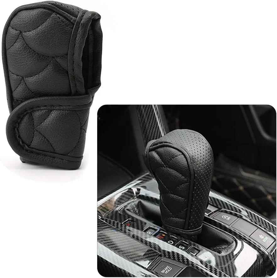 روکش دسته دنده چرمی با طراحی تنفسی، روکش شیک دسته دنده برای تزئین خودرو، لوازم جانبی داخلی خودرو روکش دسته دنده محافظ (مشکی)