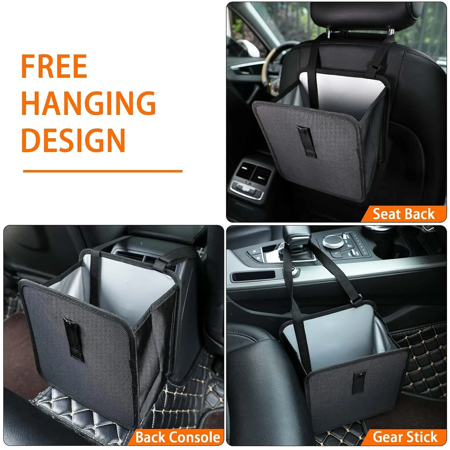 سطل زباله خودرو پاور تایگر، کیسه زباله آویز خودرو، ضد آب و ضد نشت، سازمان دهنده زباله تاشو، ظرفیت 6.5 لیتر، مشکی