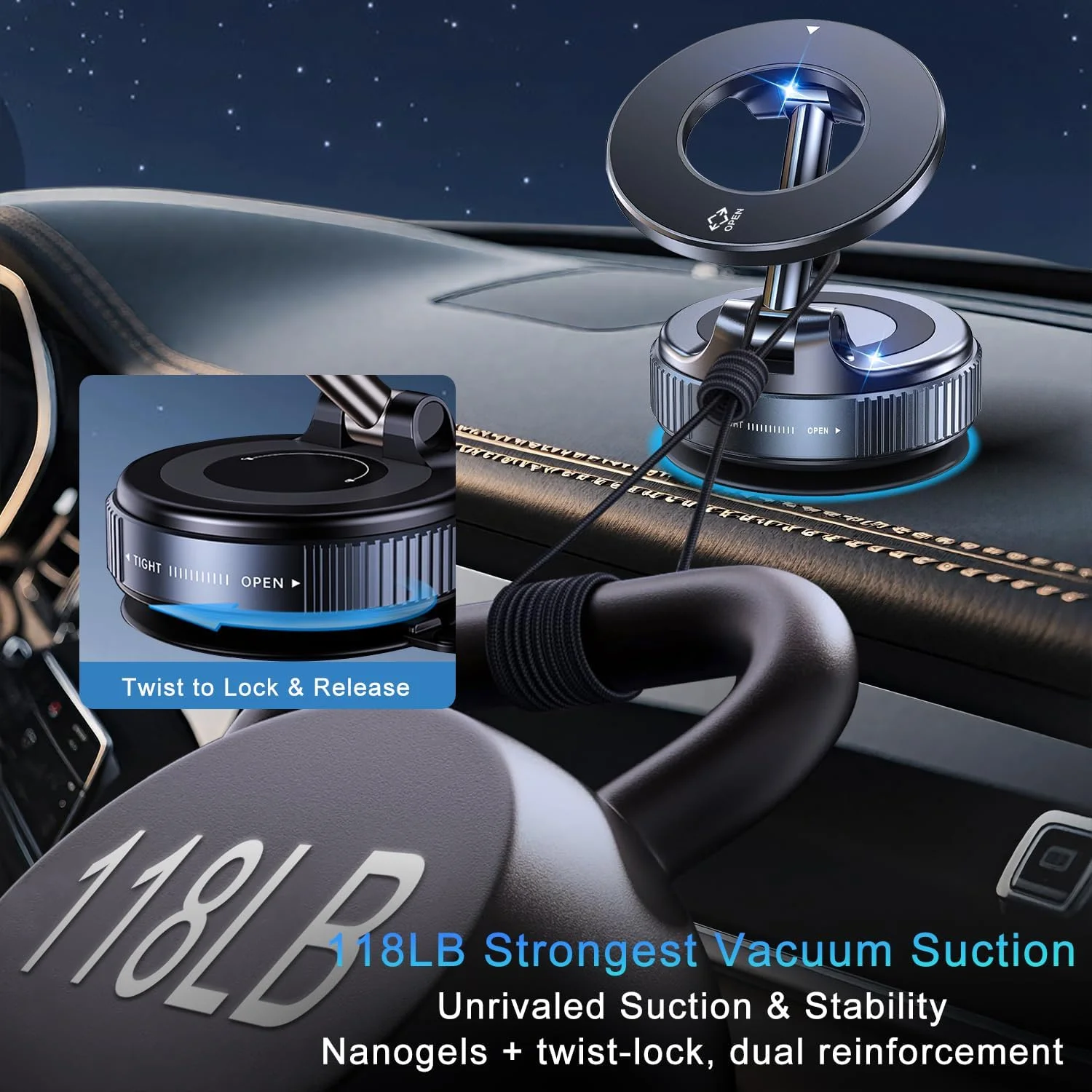 پایه نگهدارنده مغناطیسی گوشی با مکش خلاء Jkoailiwi برای Magsafe، نگهدارنده گوشی مغناطیسی خلاء ژل نانو با قابلیت تنظیم 360 درجه، نگهدارنده تاشو گوشی موبایل جیبی برای خودرو، مناسب برای تمام مدل های خودرو پایه نگهدارنده مغناطیسی گوشی با مکش خلاء Jkoailiwi برای Magsafe، نگهدارنده گوشی مغناطیسی خلاء ژل نانو با قابلیت تنظیم 360 درجه، نگهدارنده تاشو گوشی موبایل جیبی برای خودرو، مناسب برای تمام مدل های خودرو