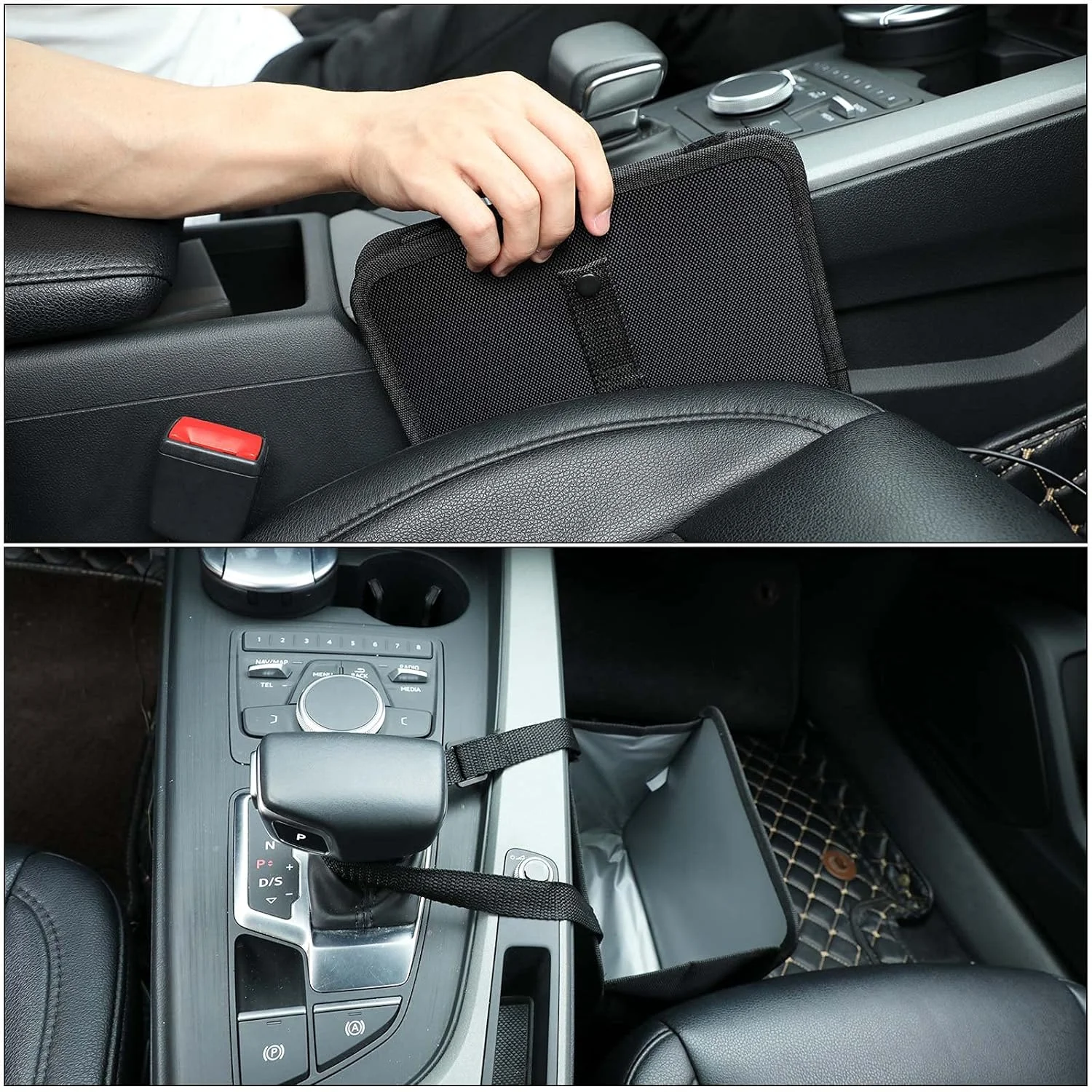 سطل زباله خودرو پاور تایگر، کیسه زباله آویز خودرو، ضد آب و ضد نشت، سازمان دهنده زباله تاشو، ظرفیت 6.5 لیتر، مشکی