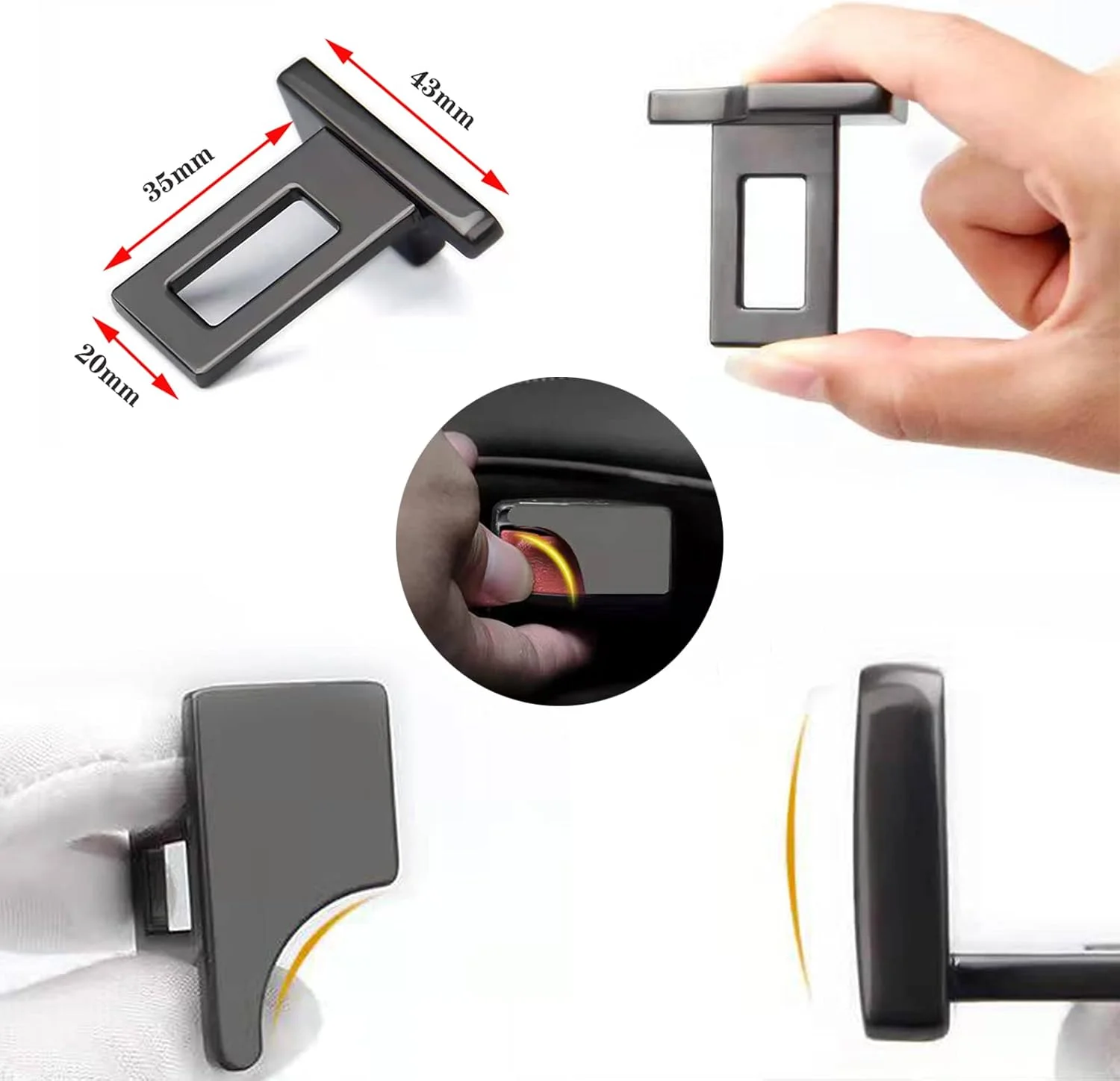 گیره کمربند ایمنی مخفی خودرو KEQKEV، سگک فلزی کمربند ایمنی خودرو، قطع کننده آلارم، صدا خفه کن کمربند ایمنی خودرو برای لغو صدای رانندگی، 2 عدد (مشکی)