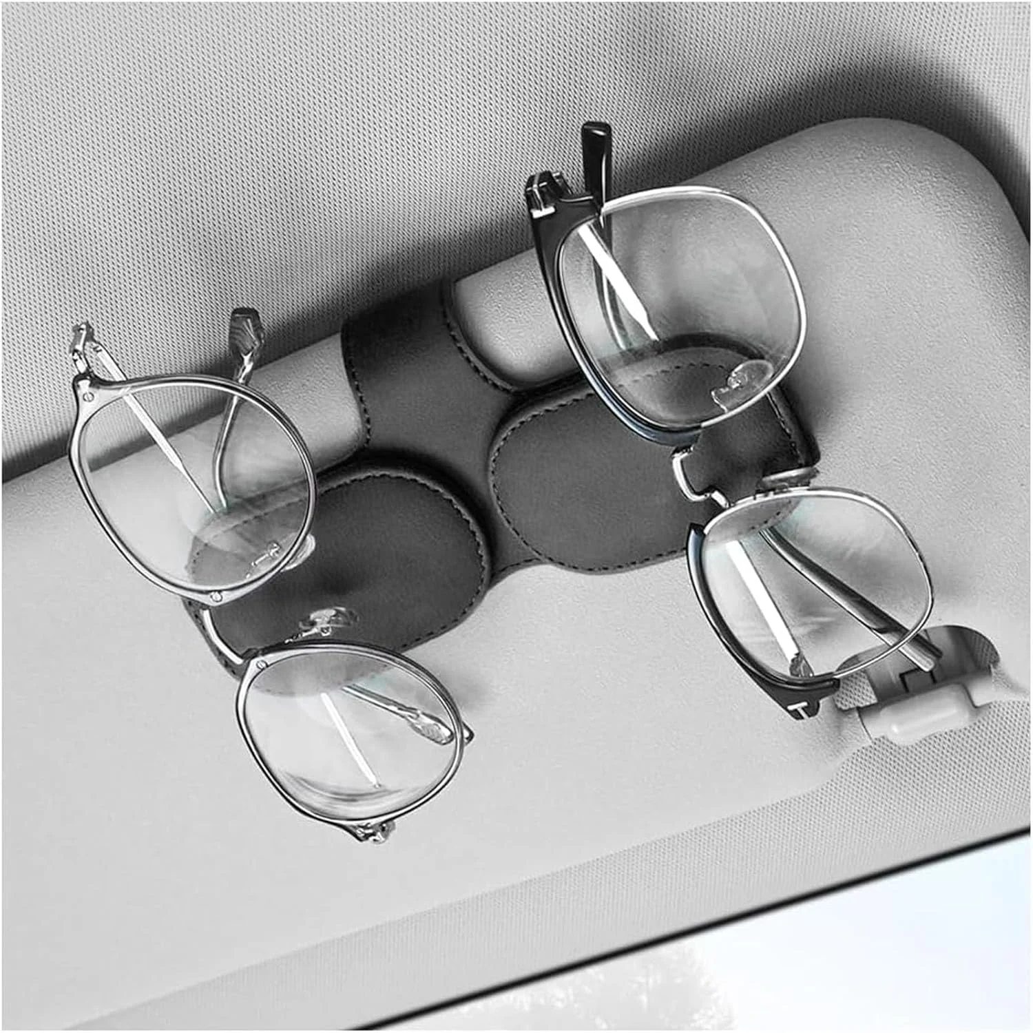 نگهدارنده عینک آفتابی خودرو ریان برای آفتابگیر، نگهدارنده عینک آفتابی مغناطیسی چرمی PU با 2 گیره و آهنربای قوی، گیره عینک برای خودرو، لوازم جانبی داخلی خودرو