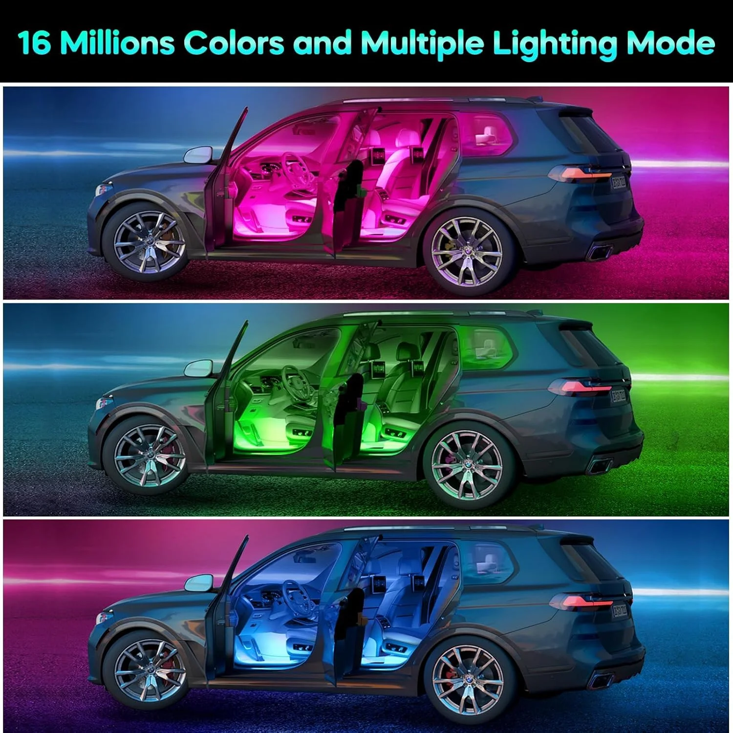 چراغ های داخلی AquaFalcon: لوازم جانبی LED خودرو Winzwon، هدایا برای آقایان، کنترل برنامه دکوراسیون داخلی با پورت USB، چراغ های تغییر رنگ هماهنگ با موسیقی برای جیپ و کامیون، 5 ولت