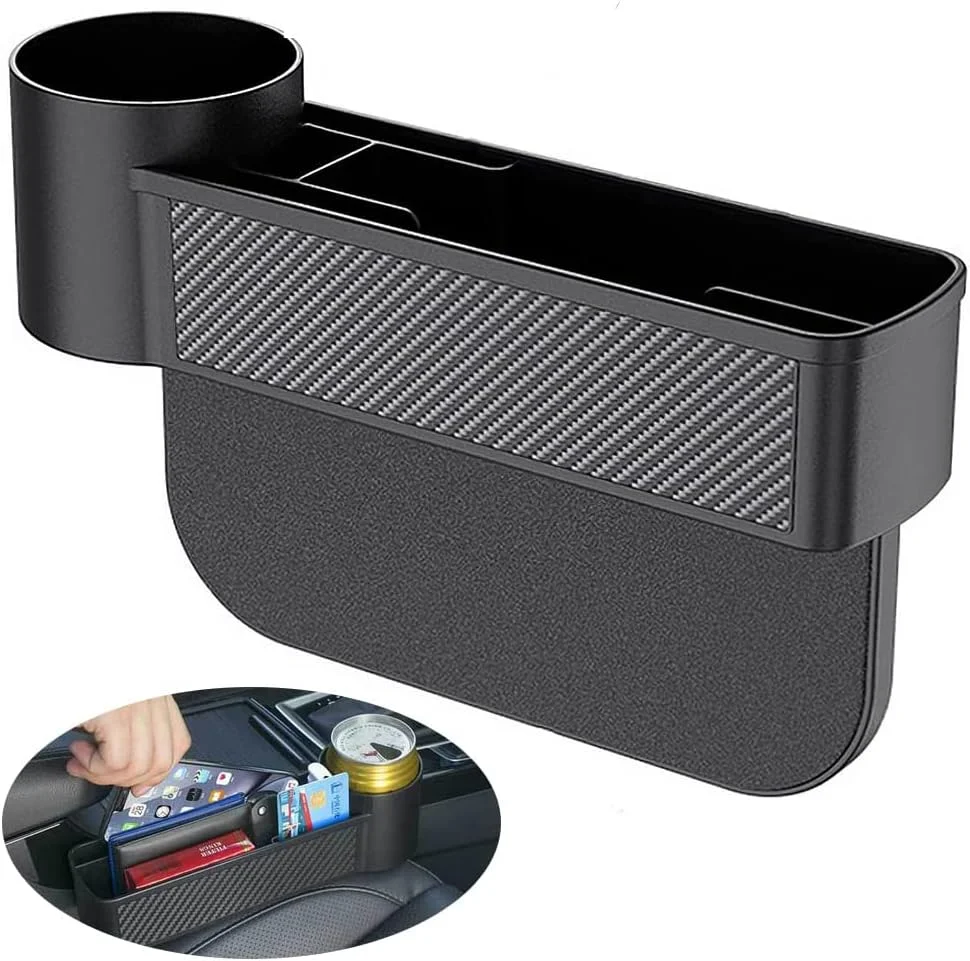 پرکننده شکاف صندلی خودرو SYDA، سازمان دهنده صندلی خودرو با جا لیوانی، سازمان دهنده کاربردی خودرو برای لوازم جانبی داخلی خودرو، نگهدارنده تلفن، کیف پول، لیوان (مشکی)