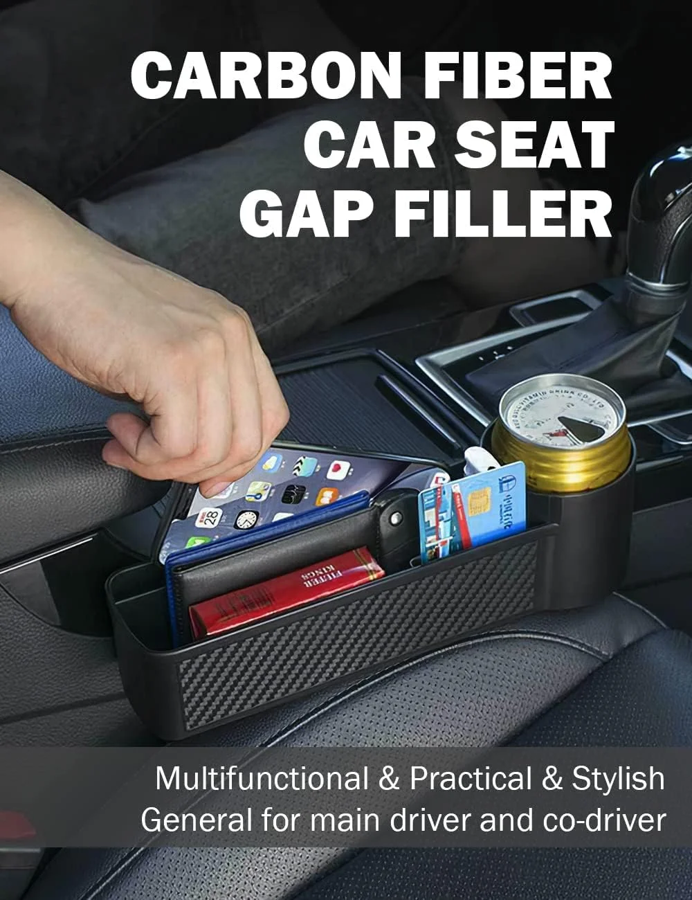 پرکننده شکاف صندلی خودرو SYDA، سازمان دهنده صندلی خودرو با جا لیوانی، سازمان دهنده کاربردی خودرو برای لوازم جانبی داخلی خودرو، نگهدارنده تلفن، کیف پول، لیوان (مشکی)